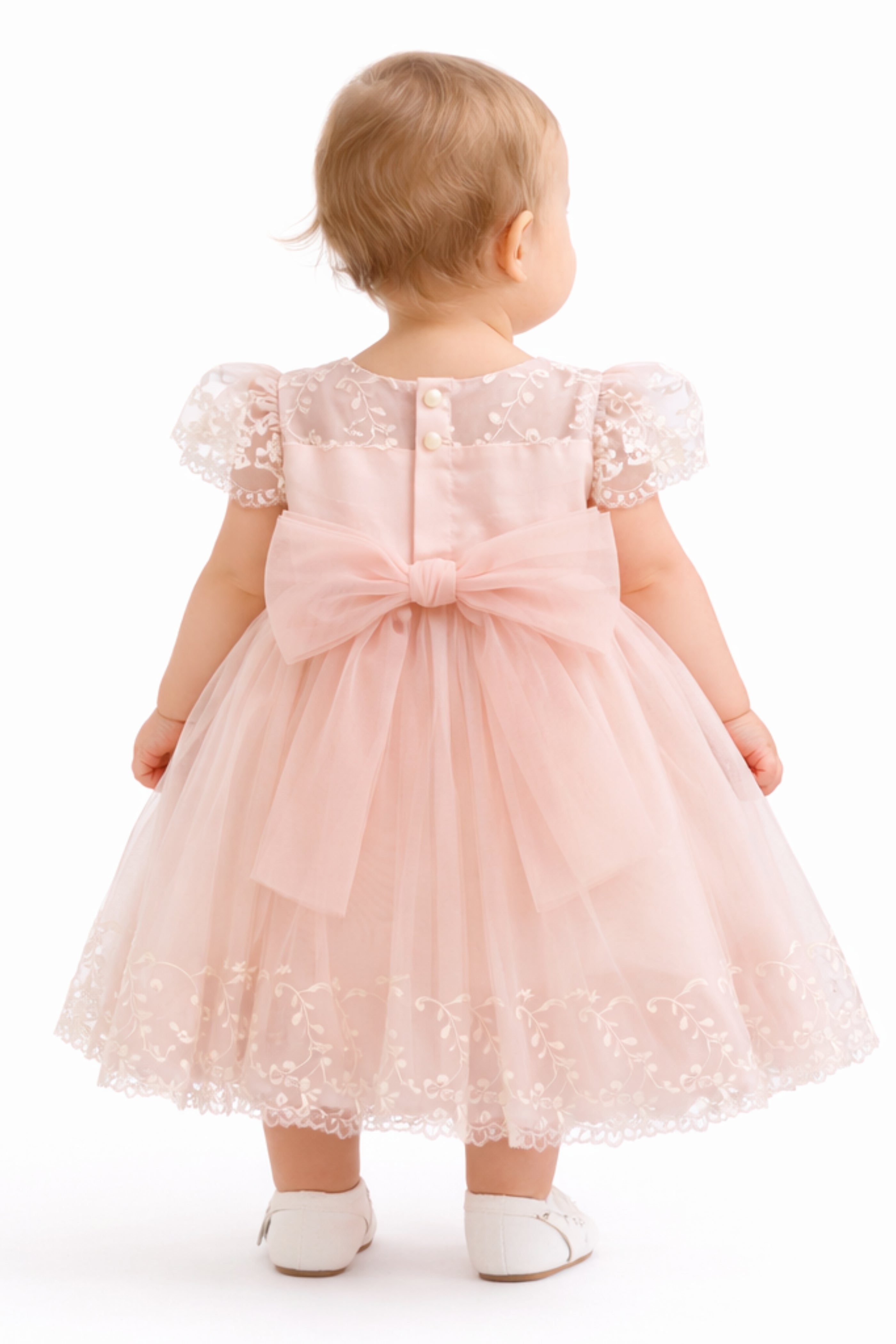 Abito Battesimo Neonata Rosa Ricami