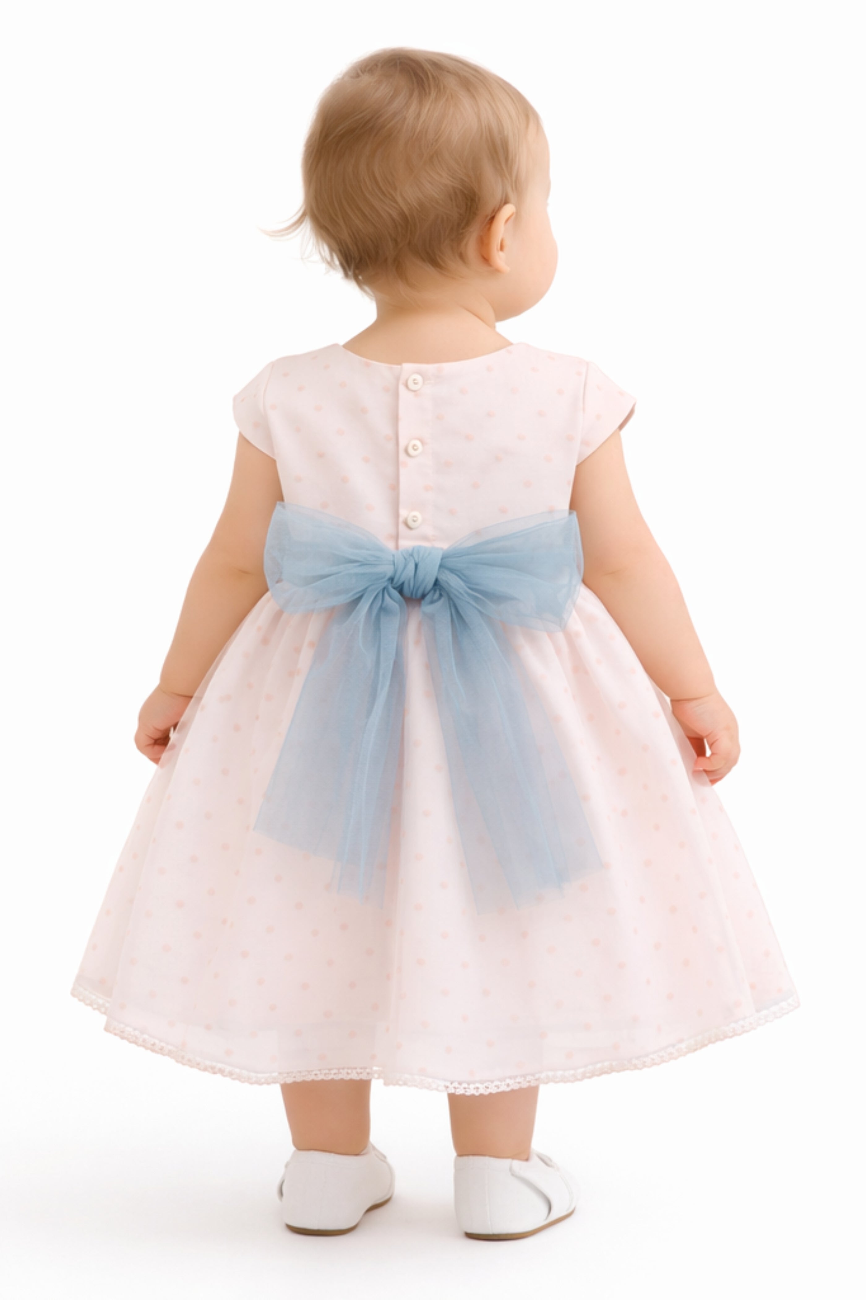 Abito Battesimo Neonata Pois Rosa e Polvere