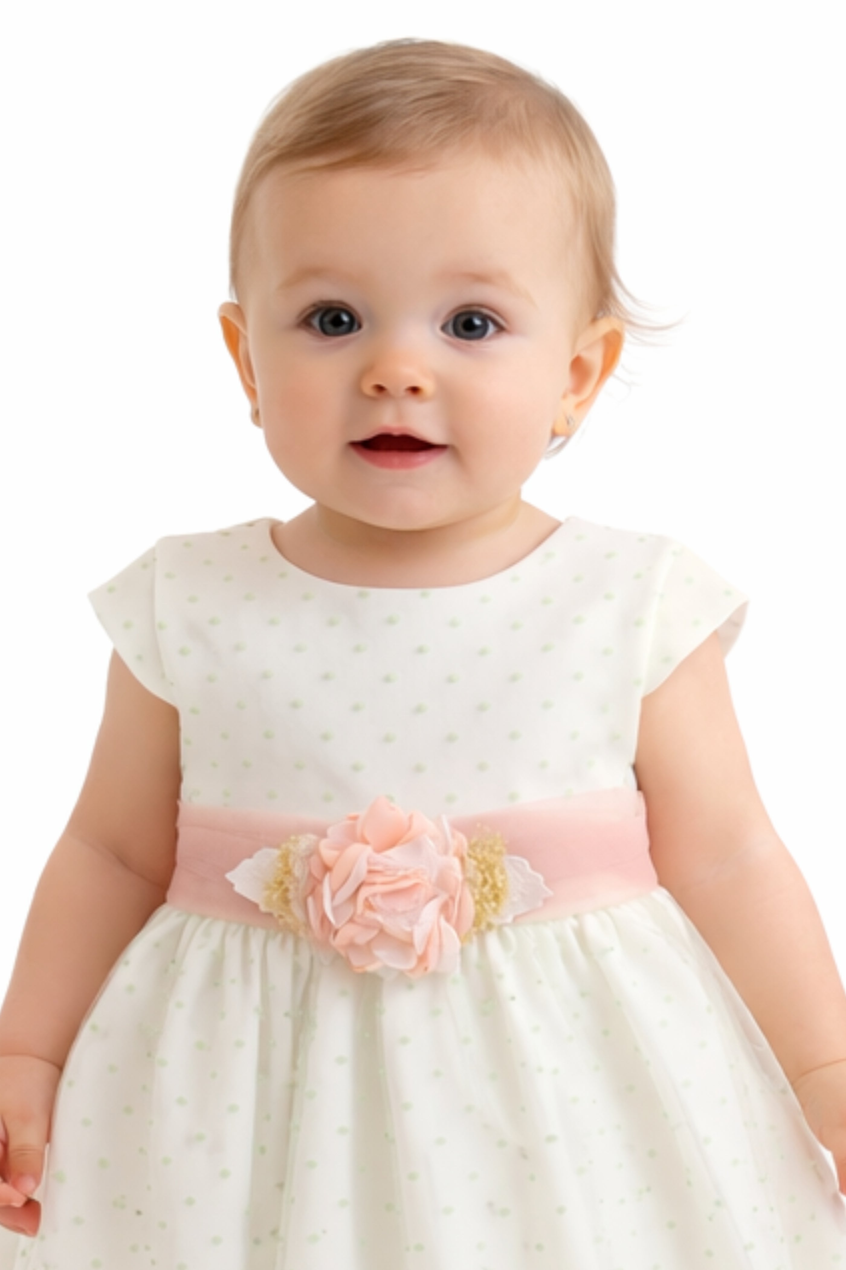 Abito Battesimo Neonata Pois Verde Salvia