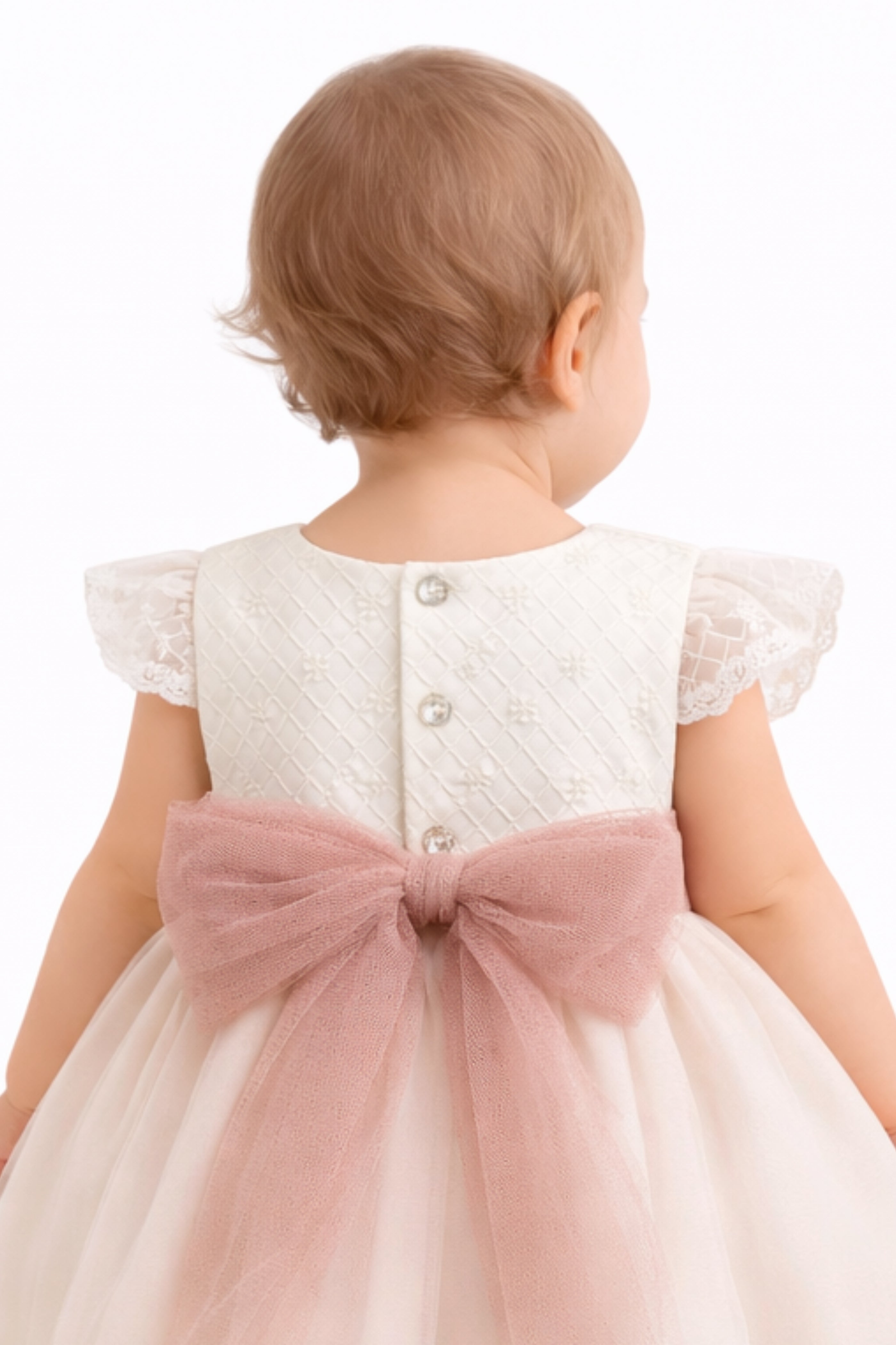 Abito Battesimo Bambina Rosa Ricami Rombi