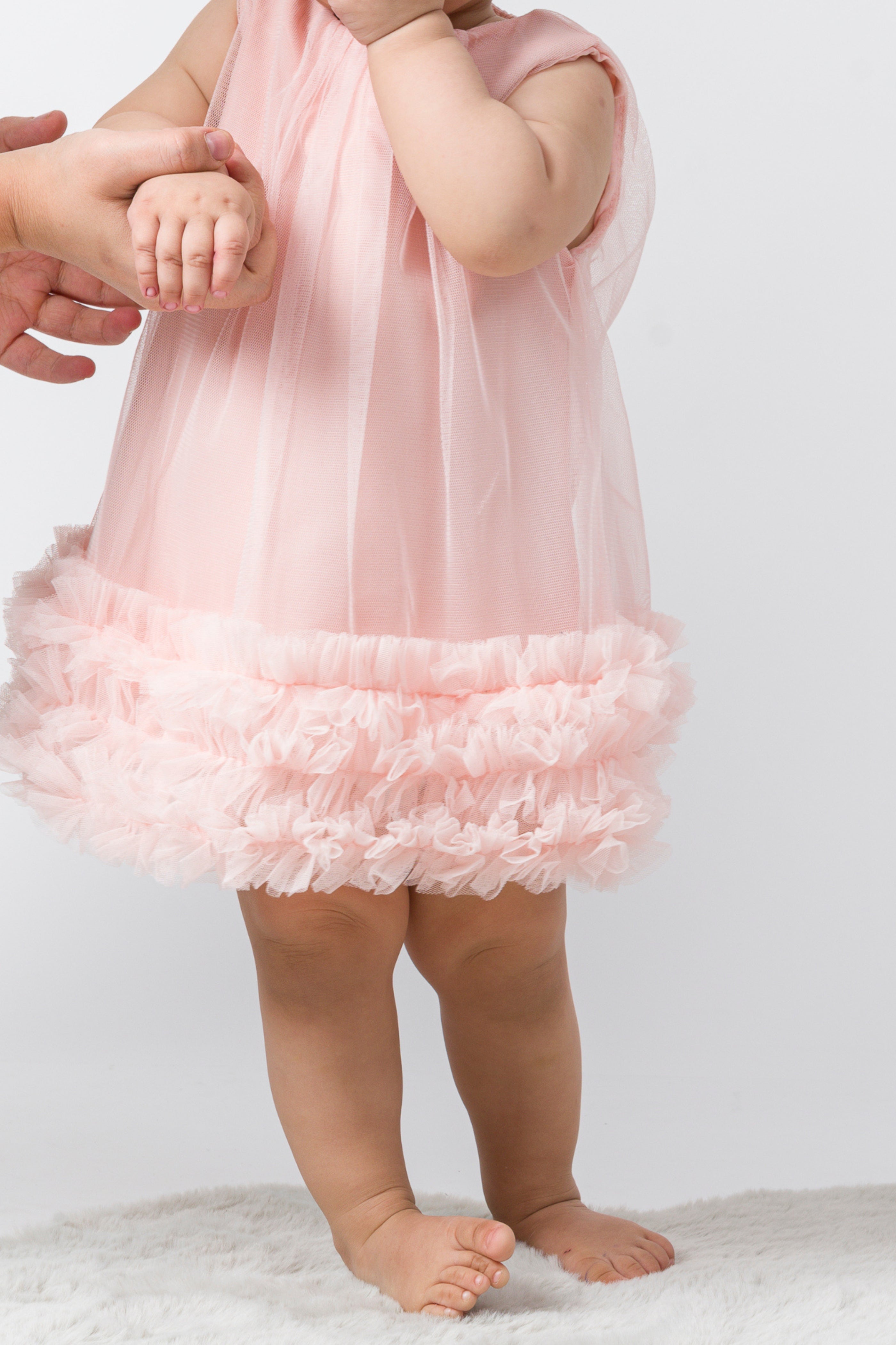 Abito Neonata Rosa Tulle e Rouche