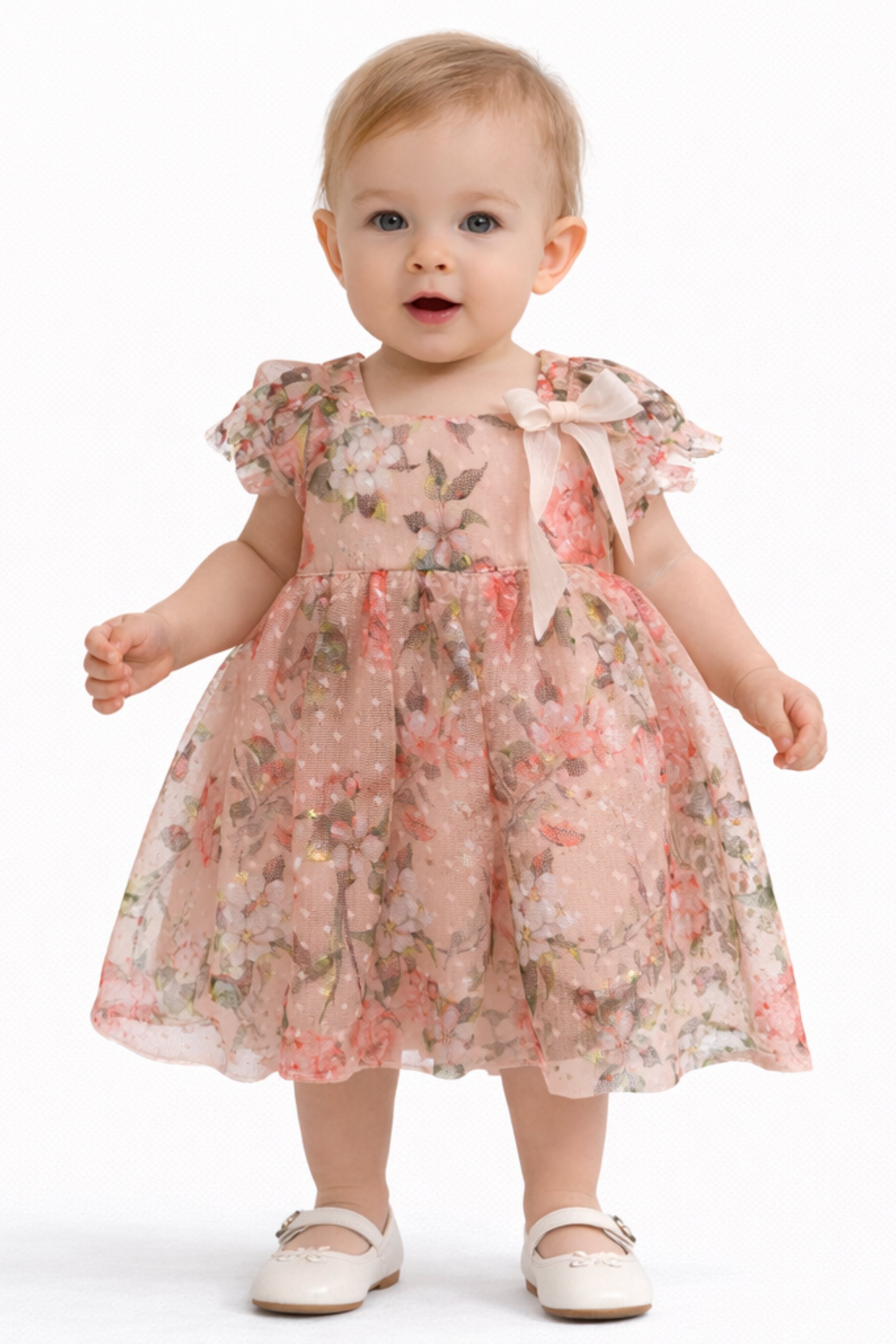 Abito Neonata Fiori Pesca