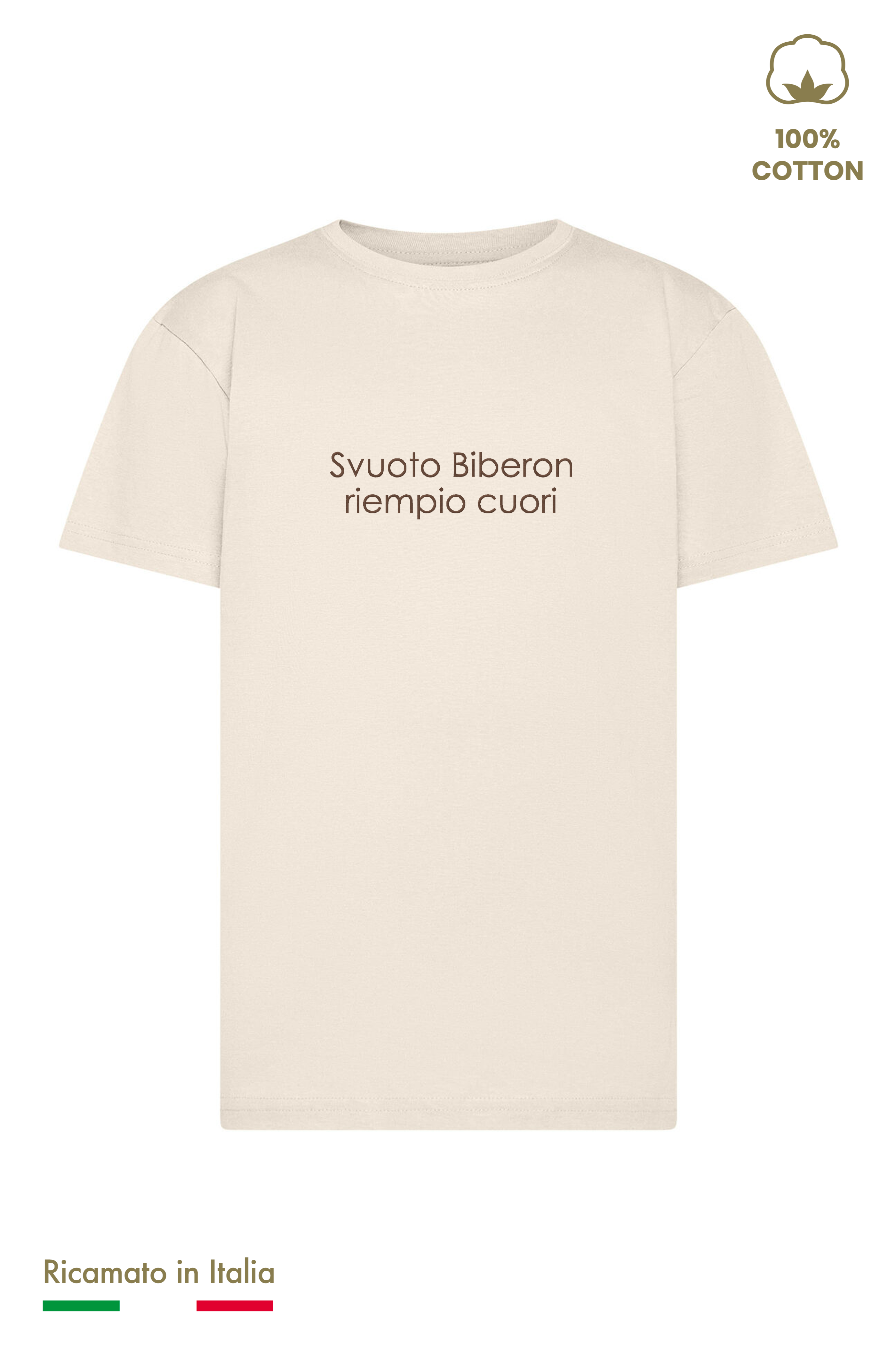 T-shirt Ricamata "Svuoto biberon riempio cuori"
