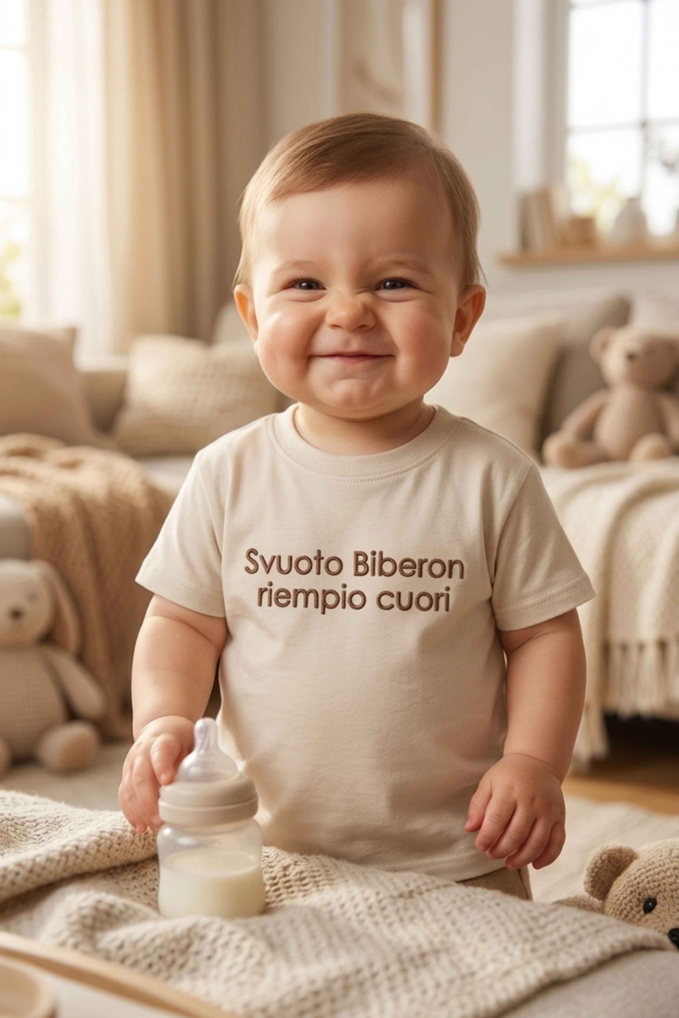 T-shirt Ricamata "Svuoto biberon riempio cuori"