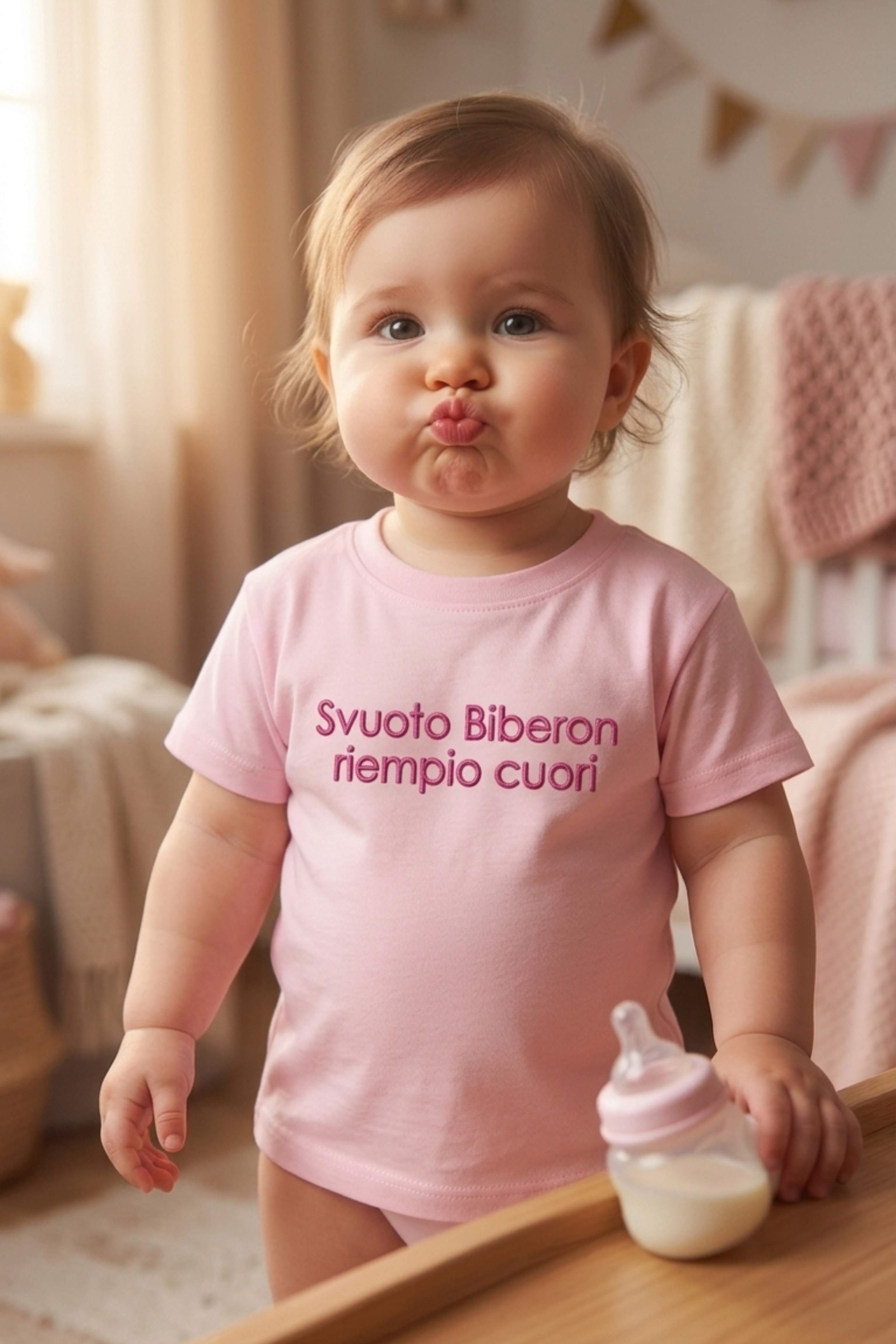 T-shirt Ricamata "Svuoto biberon riempio cuori"