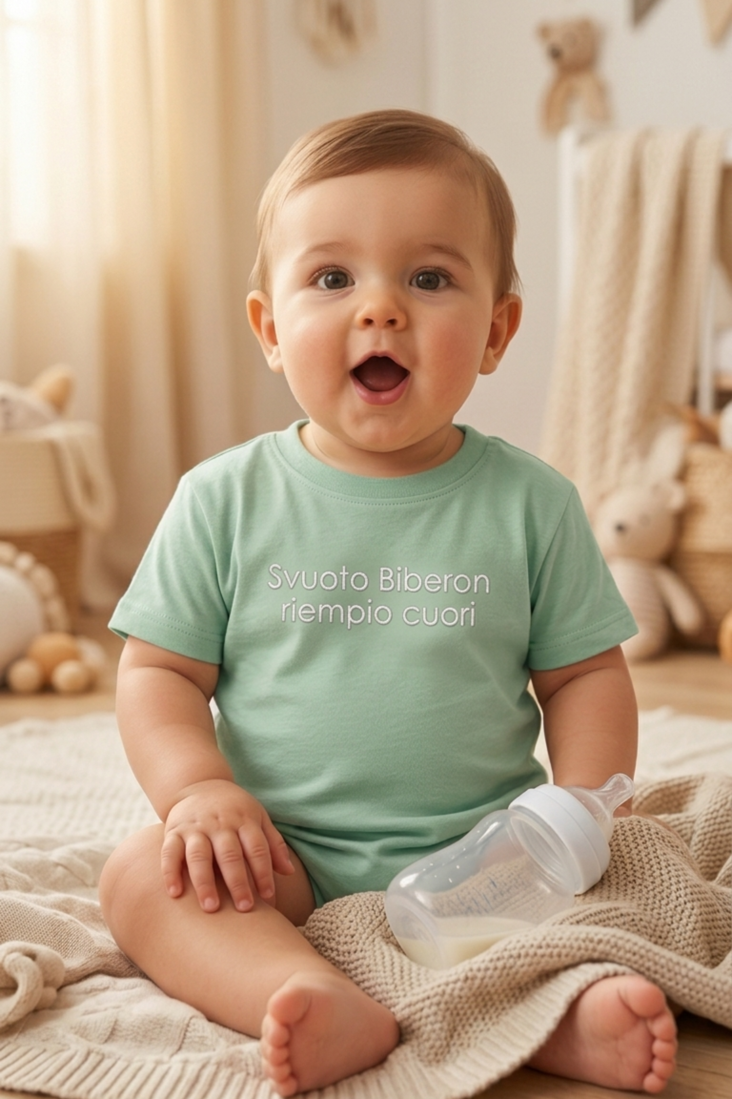 T-shirt Ricamata "Svuoto biberon riempio cuori"