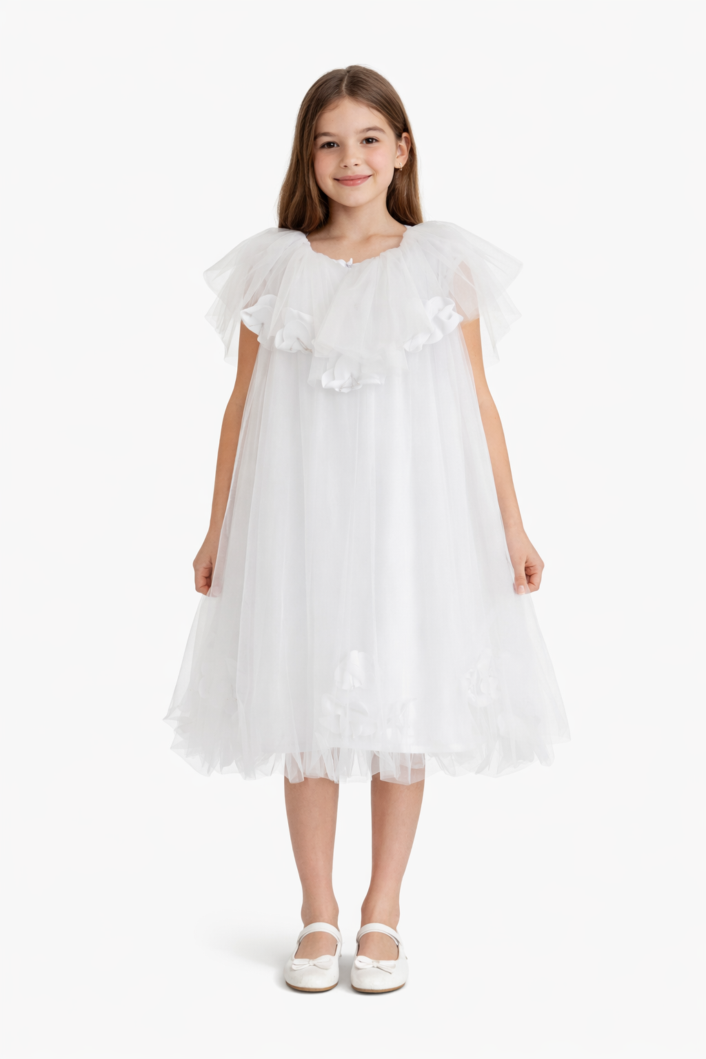 Abito Comunione Bambina Bianco Palloncino e Fiori