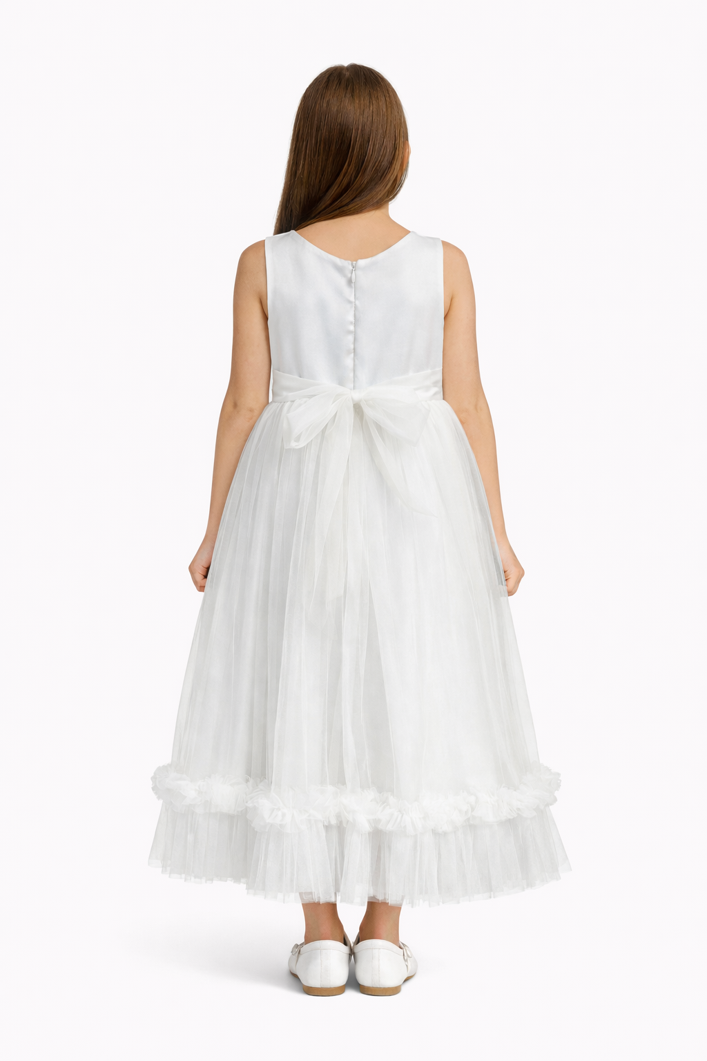 Abito Comunione Bambina Bianco Tulle e Fiori