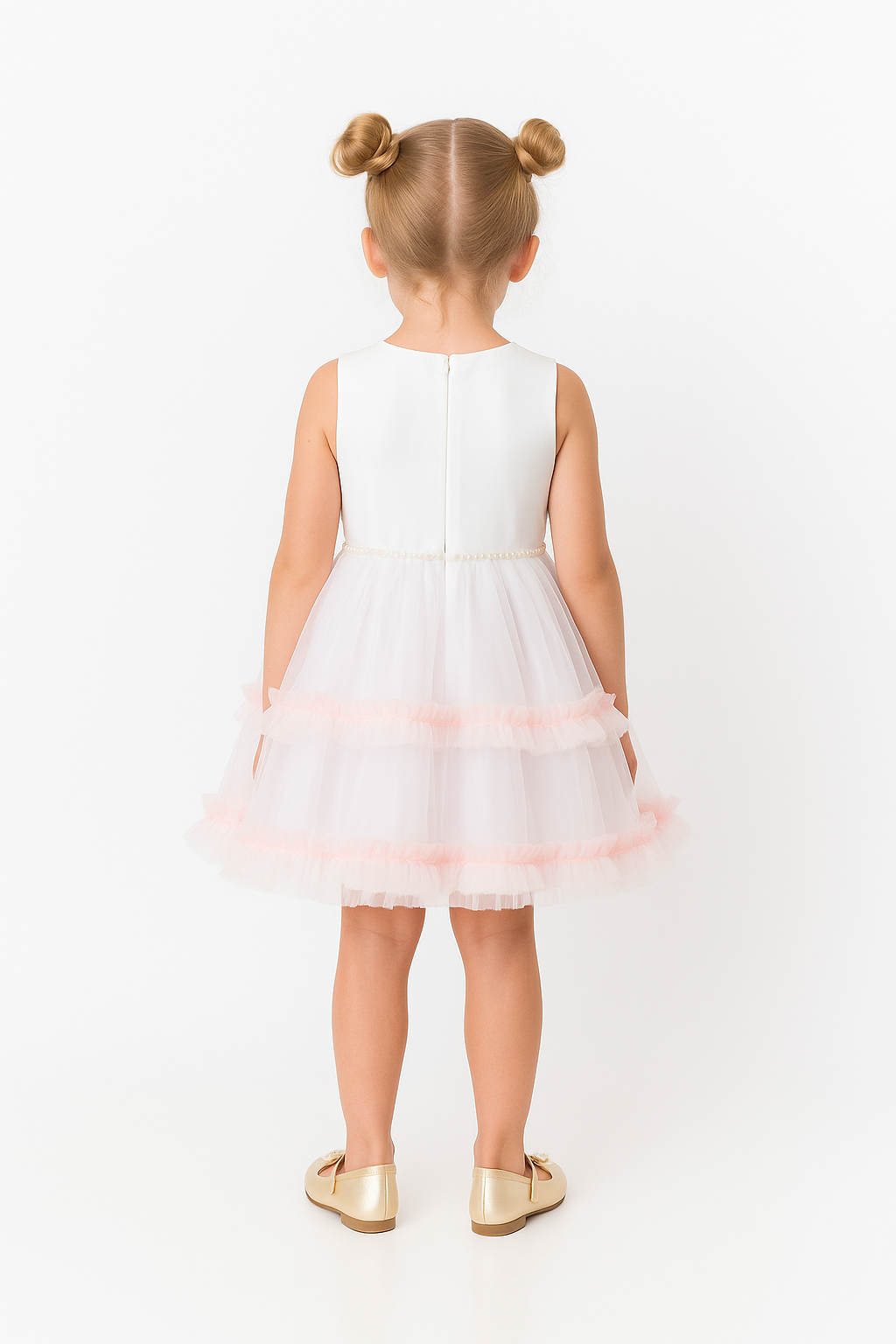 Abito Bambina Bianco Balze e Volume