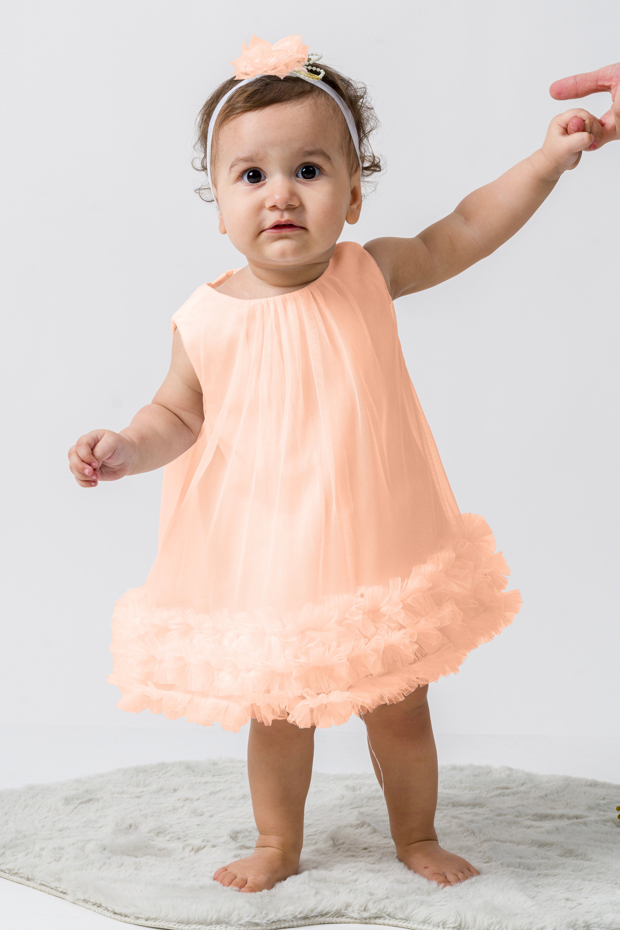 Abito Neonata Pesca Tulle e Rouche