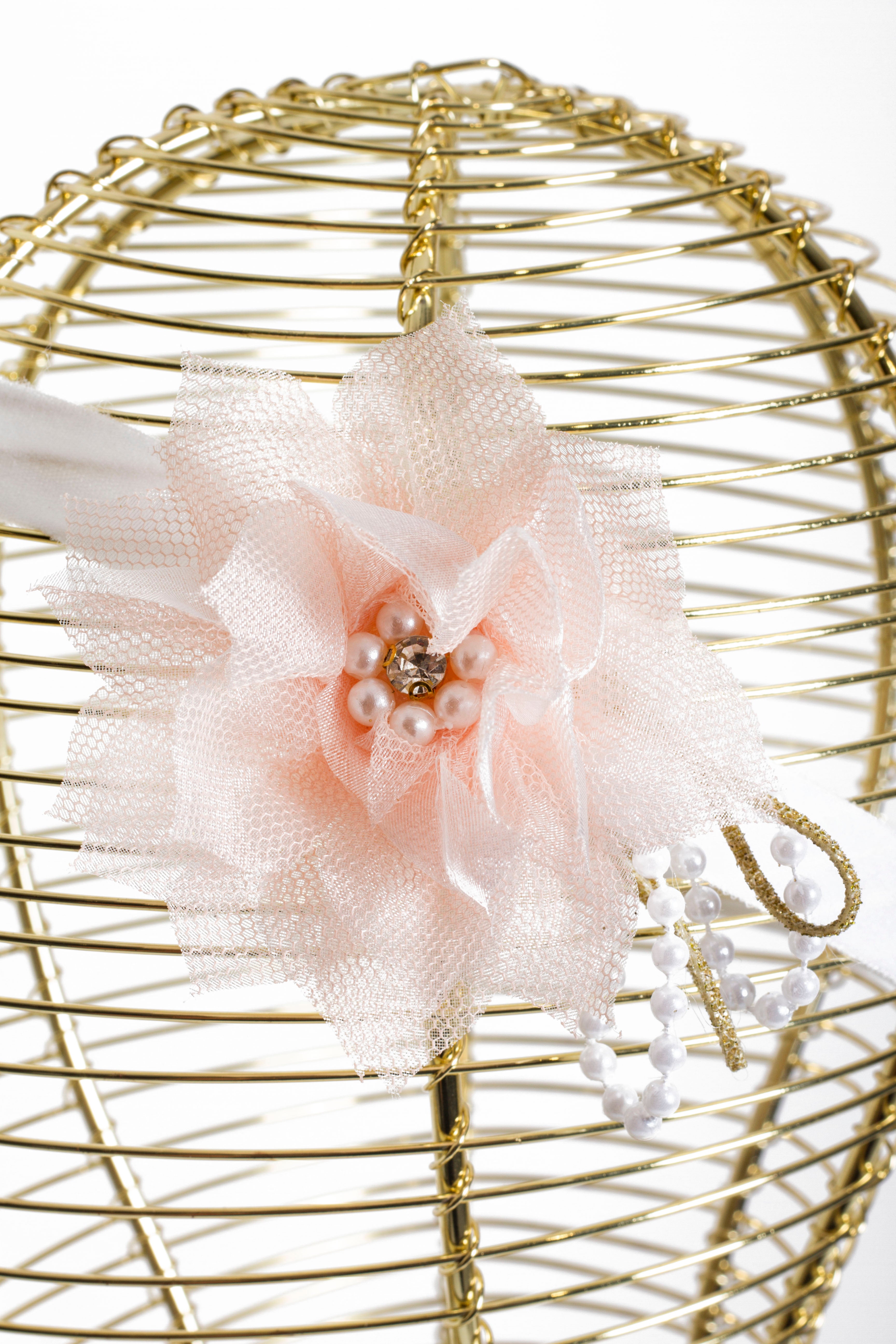 Fascia Neonata Fiore e Strass Pesca