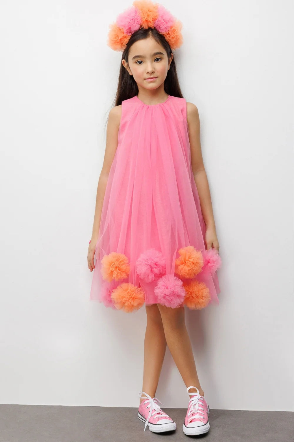 Abito Bambina Giromanica Pom Pom Fucsia