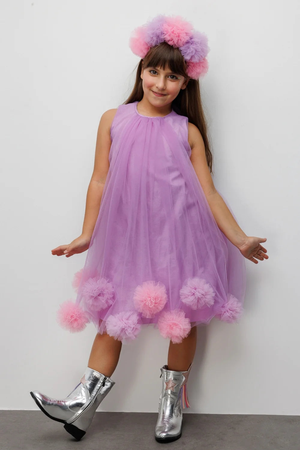 Abito Bambina Giromanica Pom Pom Glicine