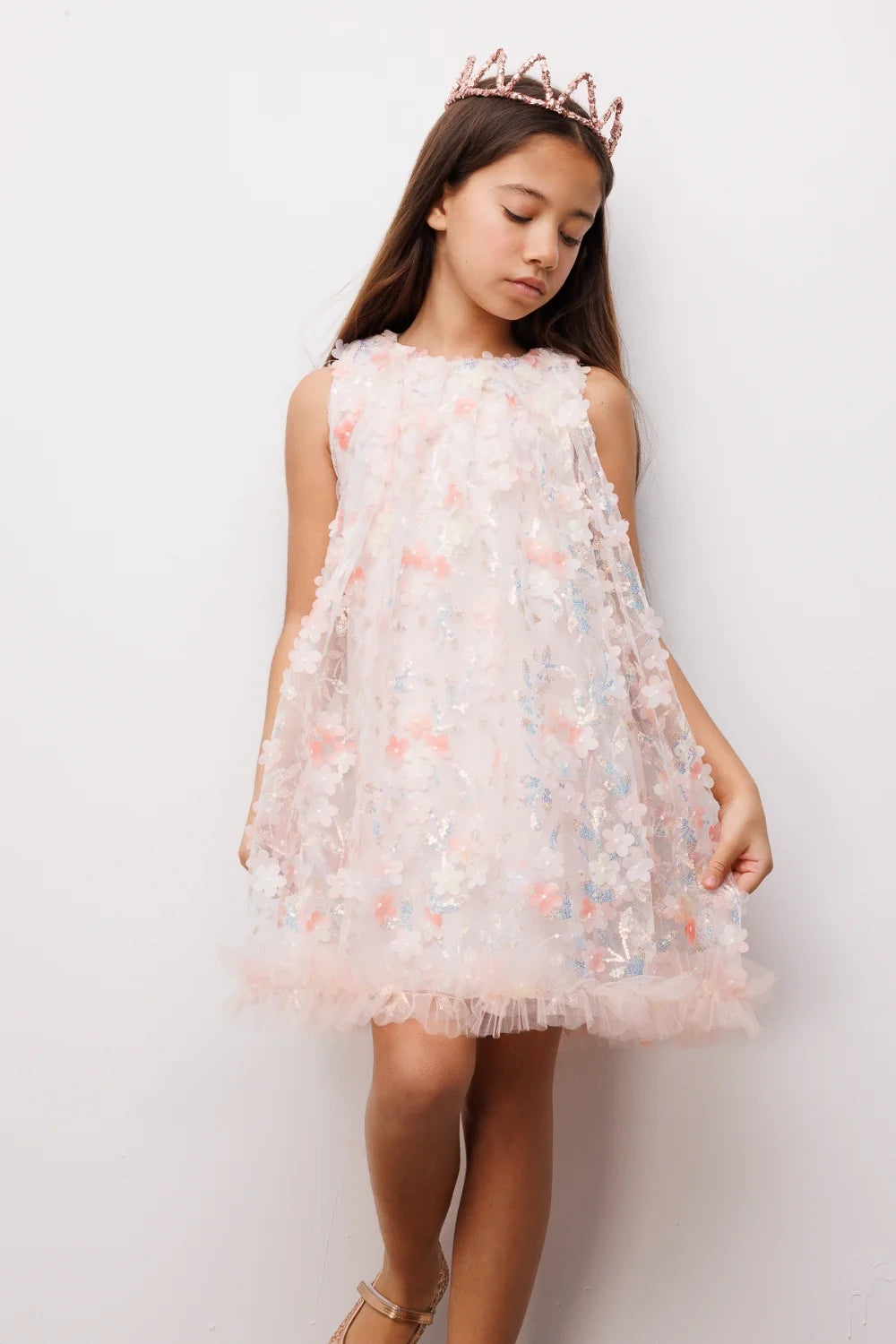 Abito Bambina Flower Pesca