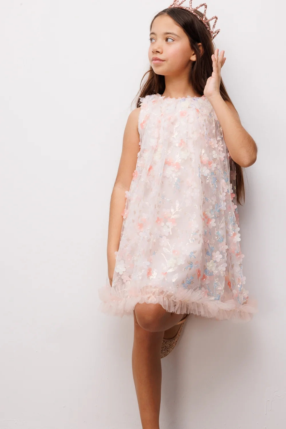 Abito Bambina Flower Pesca