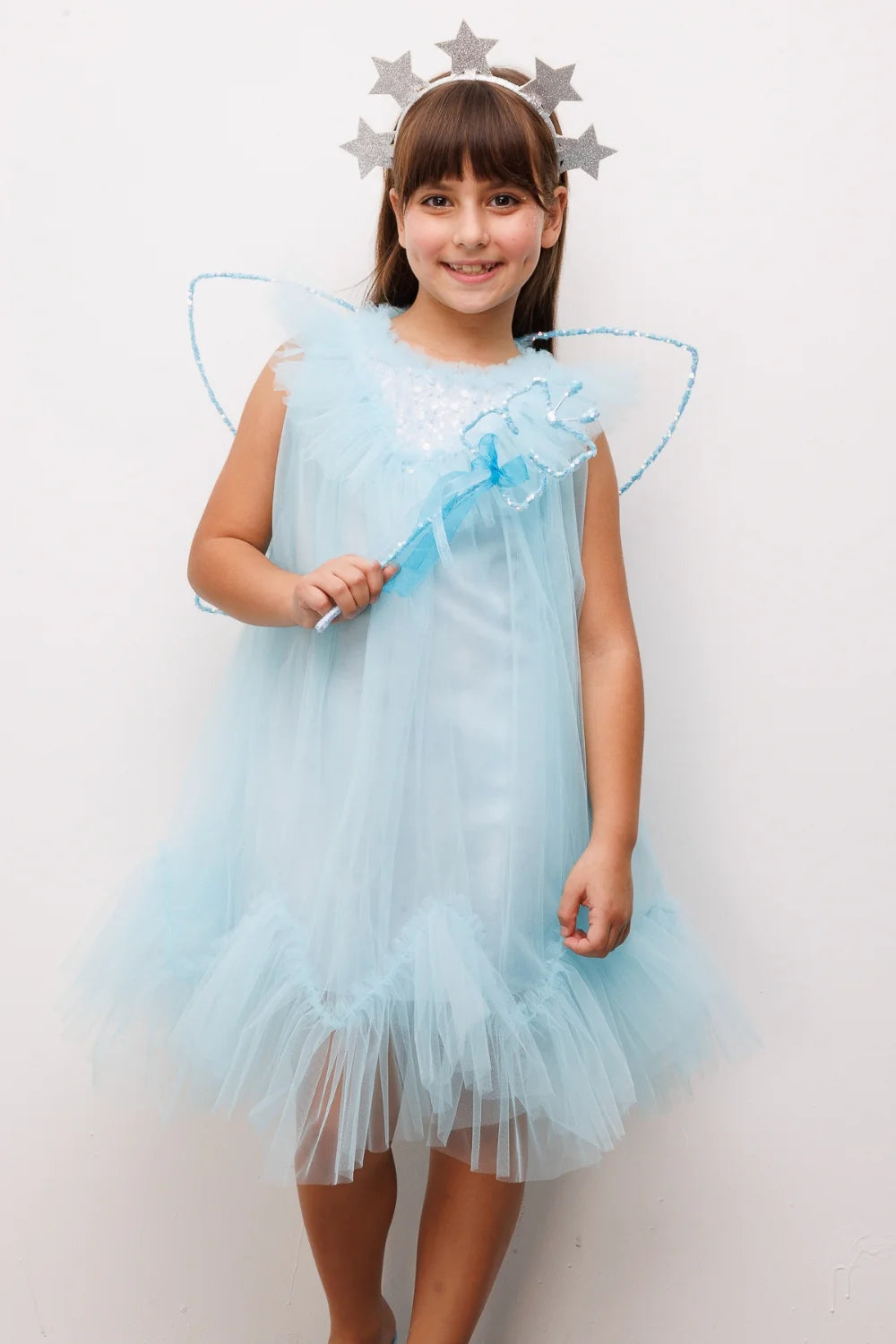 Abito Bambina Tulle Celeste Polvere