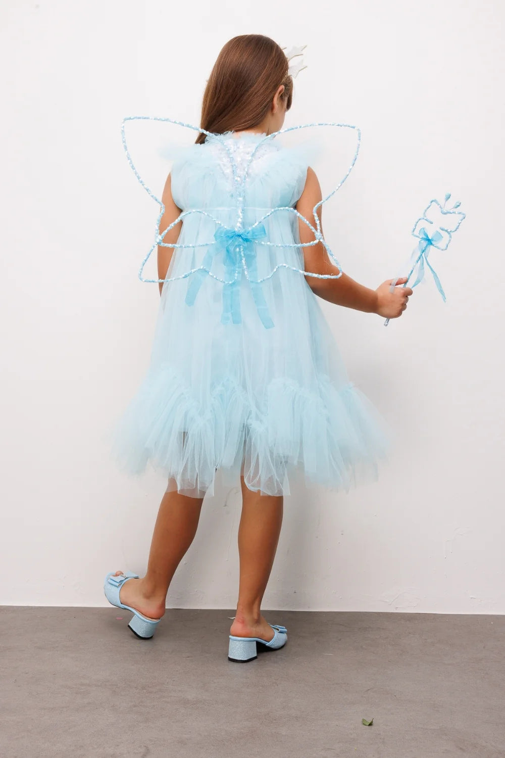 Abito Bambina Tulle Celeste Polvere