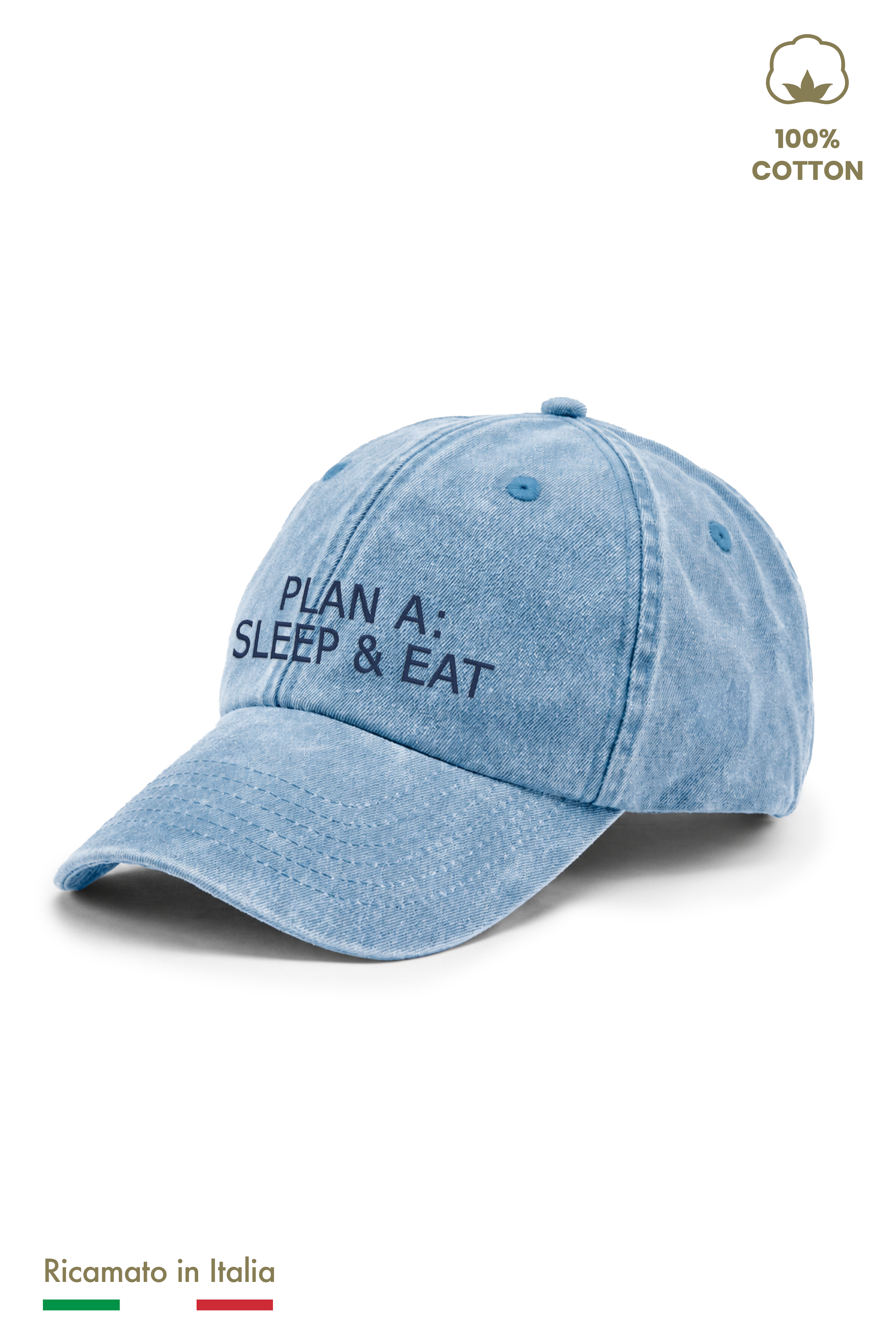 Cappellino vintage azzurro denim per bambino, vista tre quarti