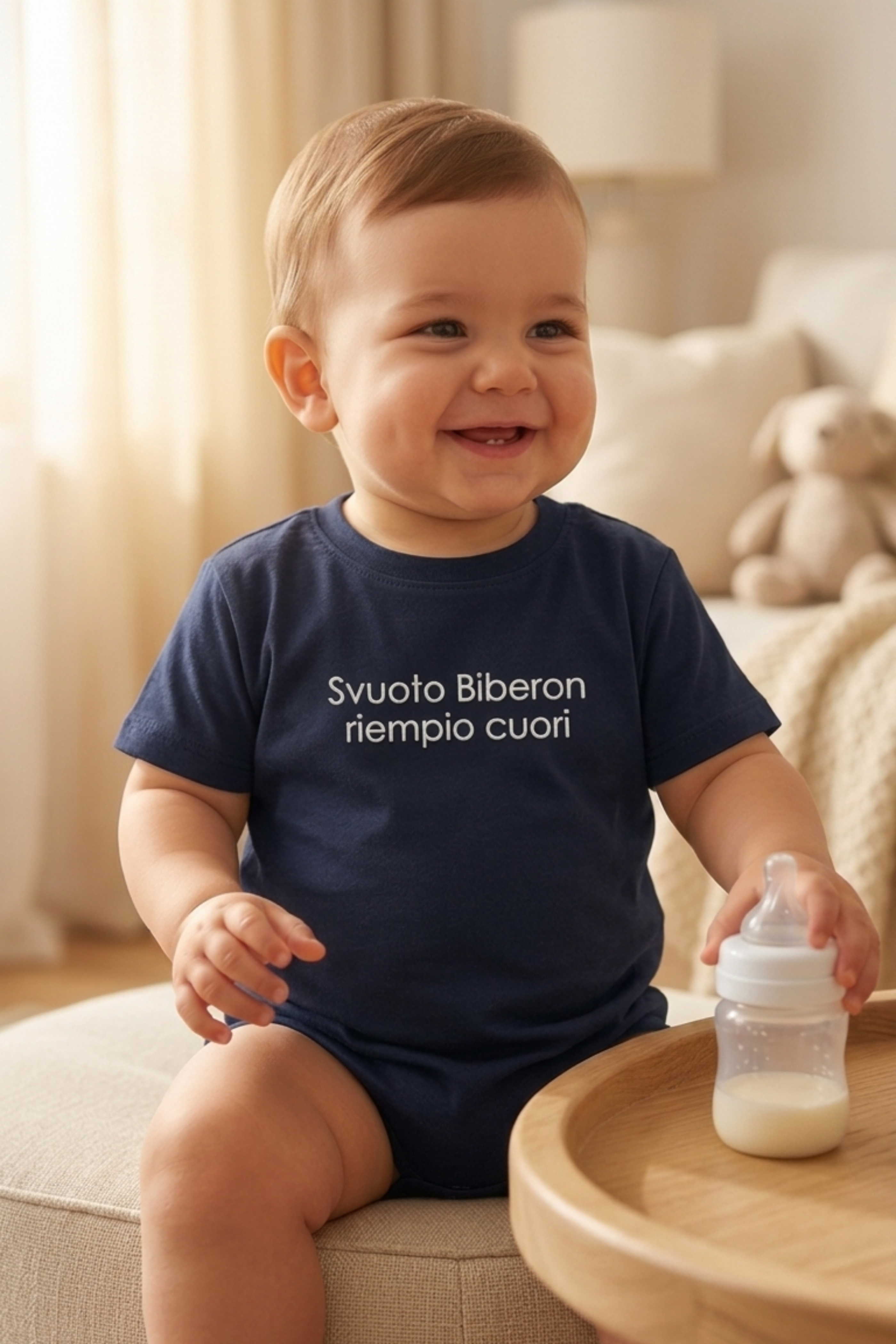T-shirt Ricamata "Svuoto biberon riempio cuori"