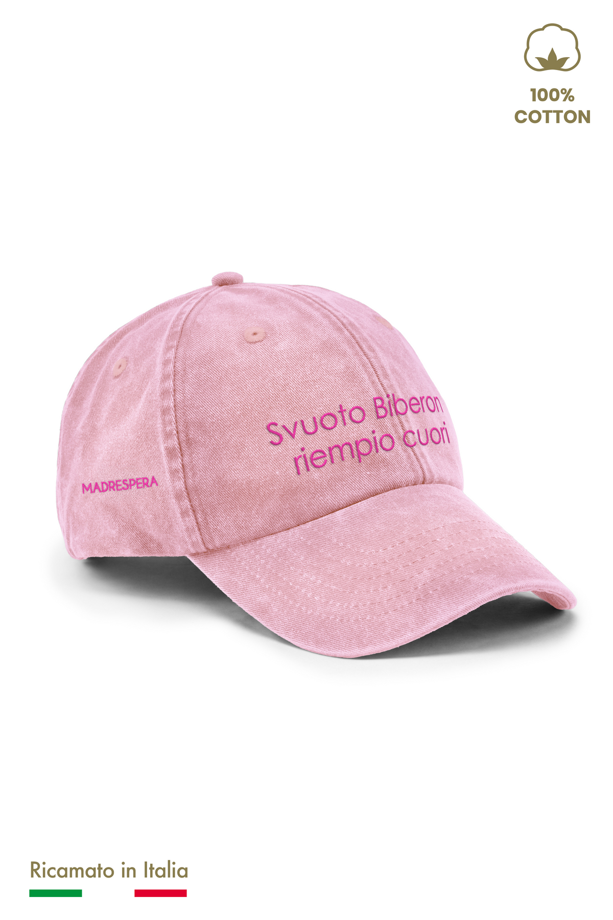 Cappellino Ricamato Bambino Unisex Vintage "Svuoto Biberon Riempio Cuori"