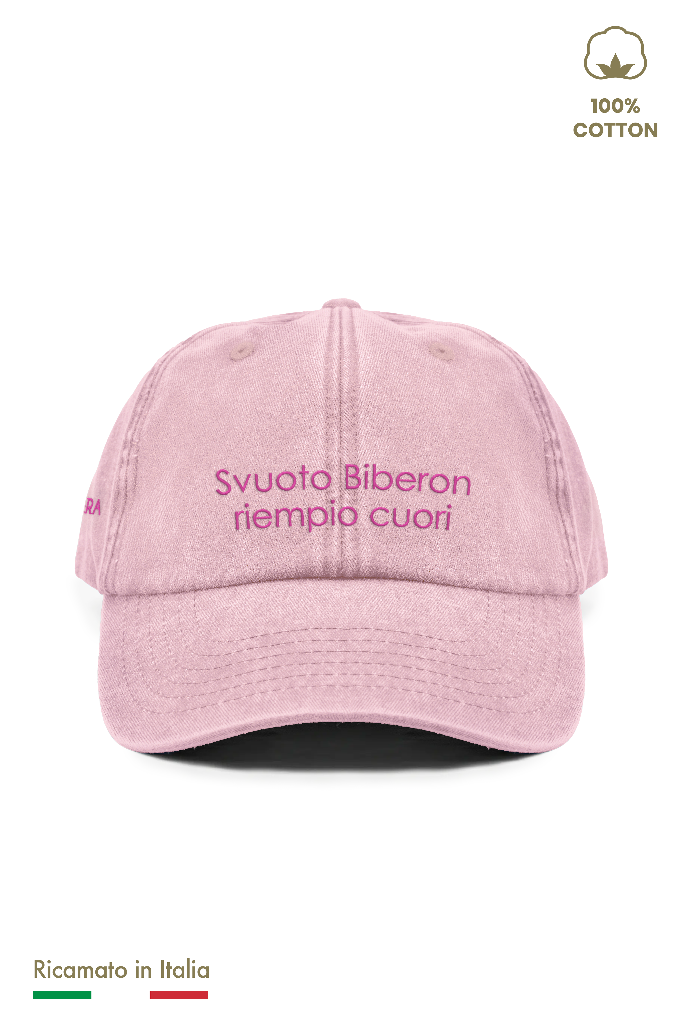 Cappellino Ricamato Bambino Unisex Vintage "Svuoto Biberon Riempio Cuori"