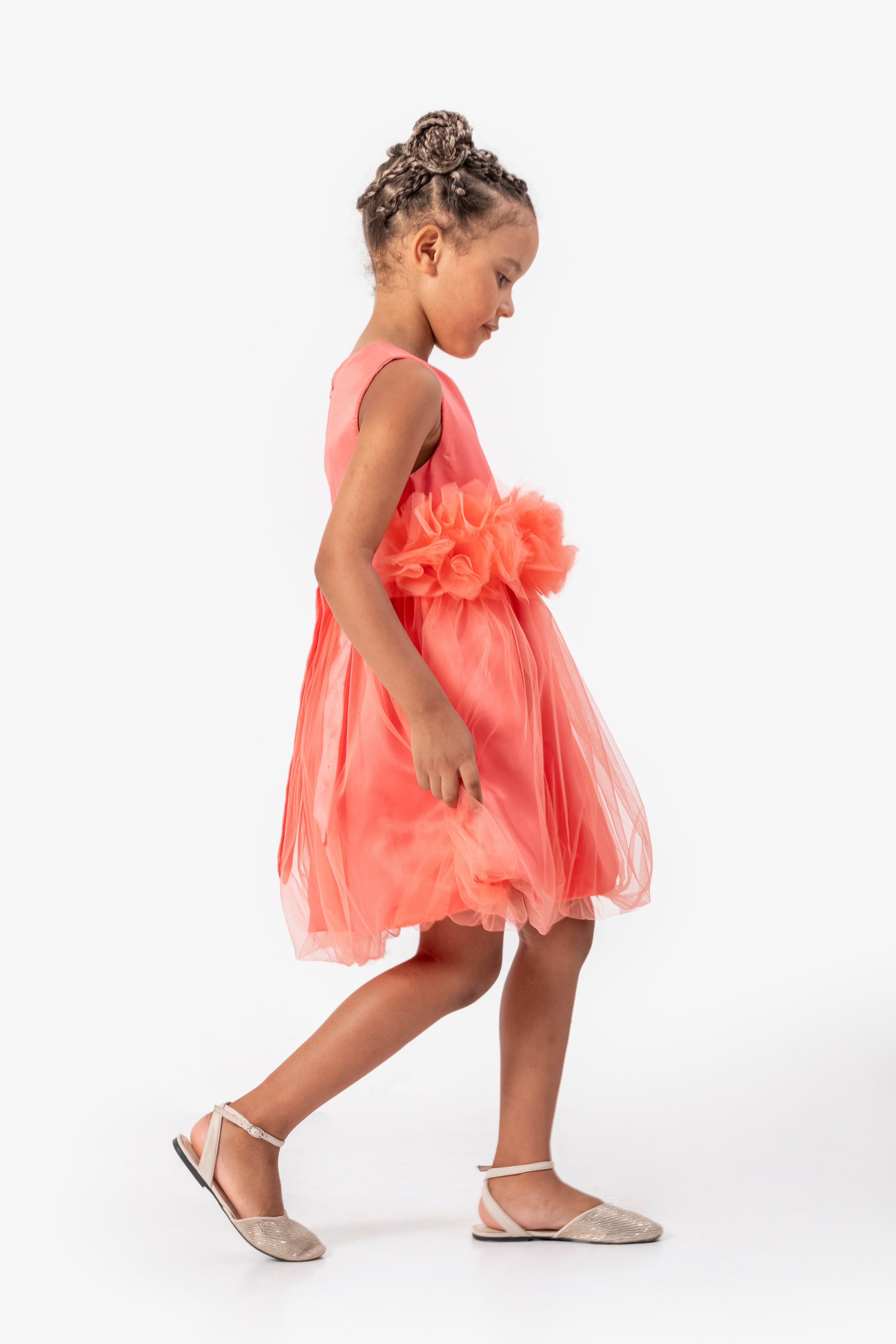 Abito Arancio Bambina Tulle e Fiori