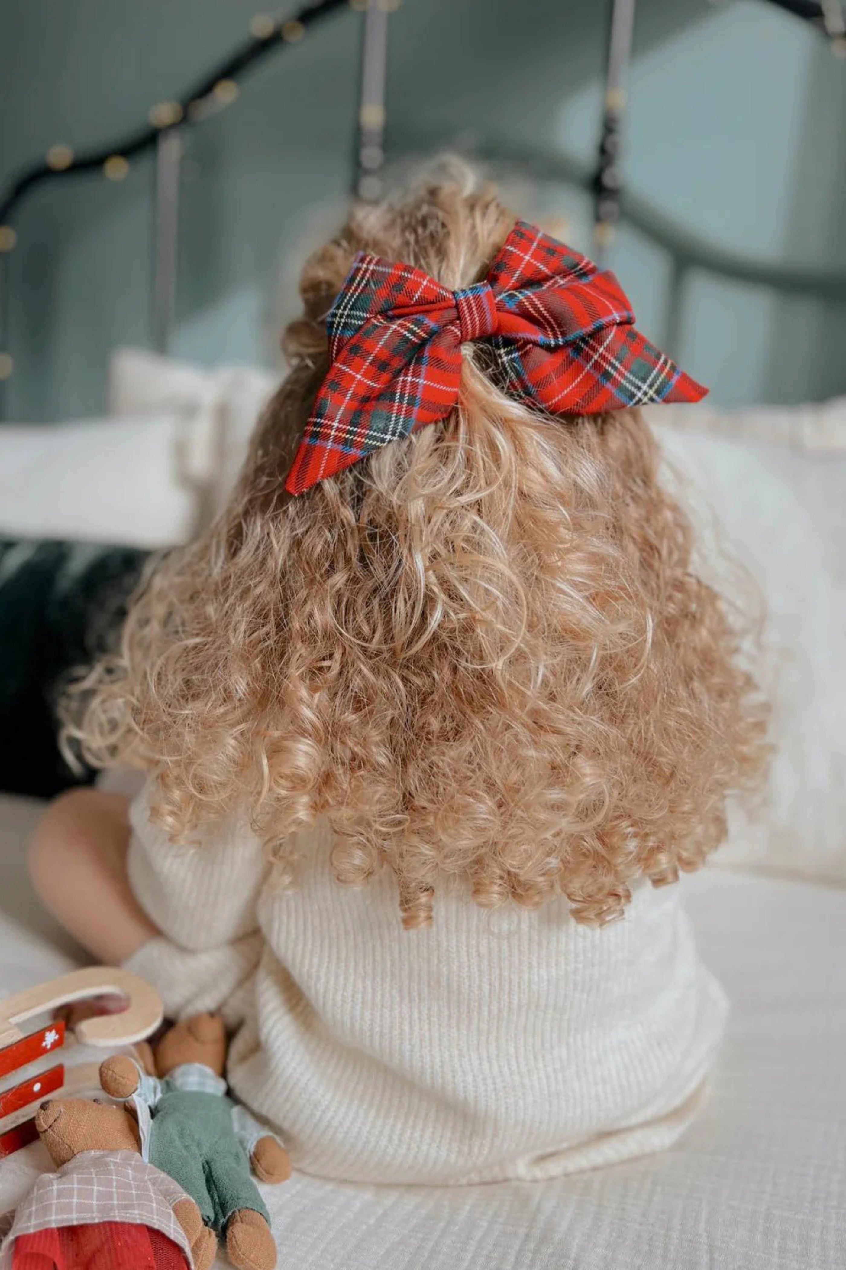 Set Fermagli Bambina Fiocco Scozzese Natalizio