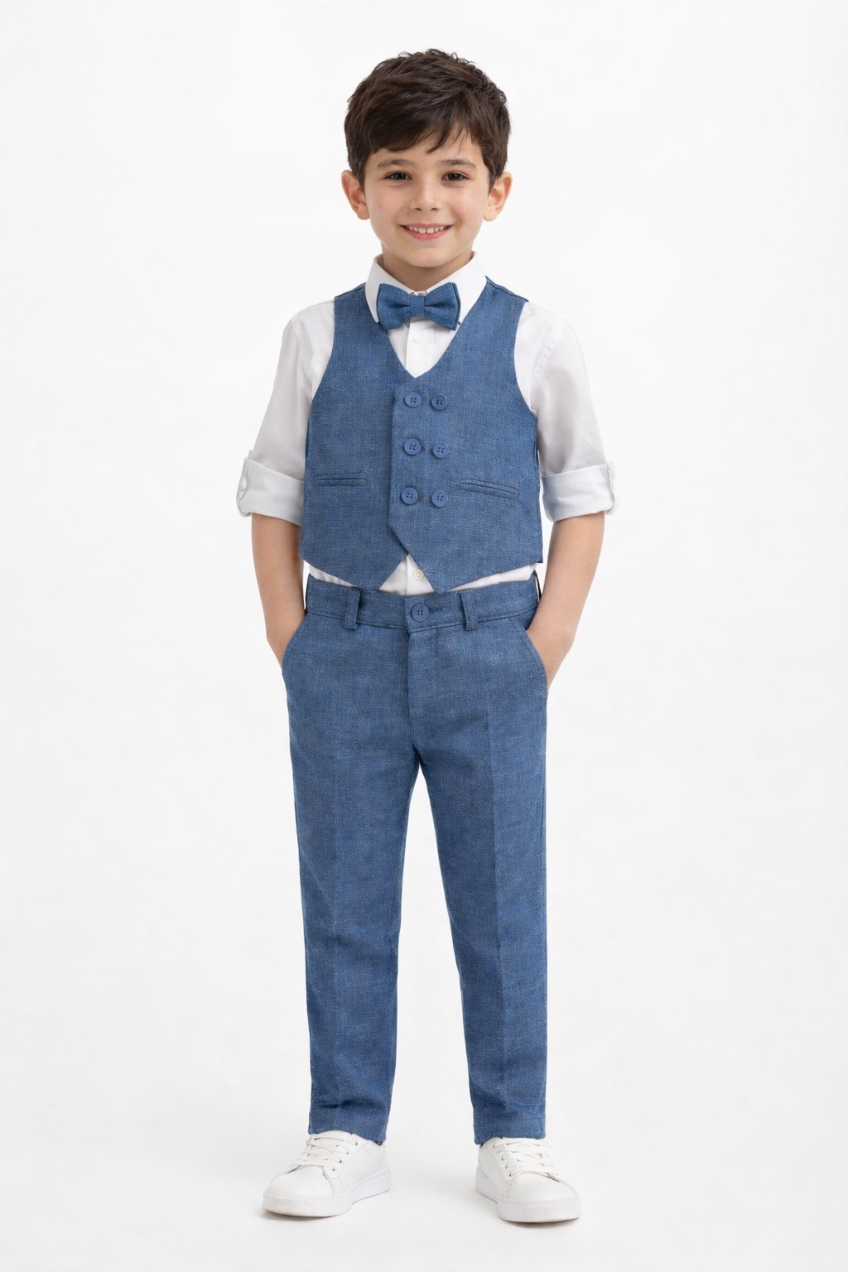 Completo Doppiopetto Bambino 4 pezzi Blu effetto Denim