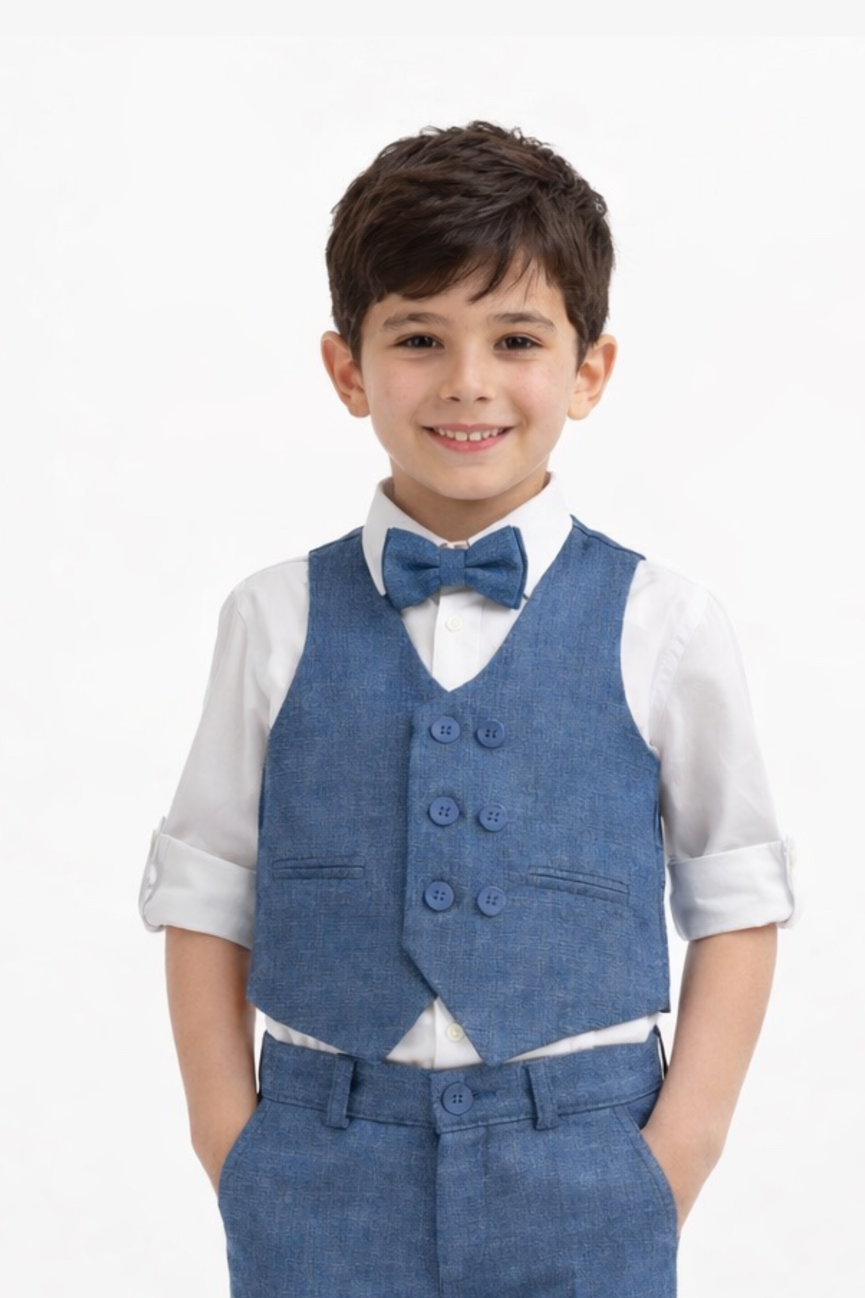 Completo Doppiopetto Bambino 4 pezzi Blu effetto Denim