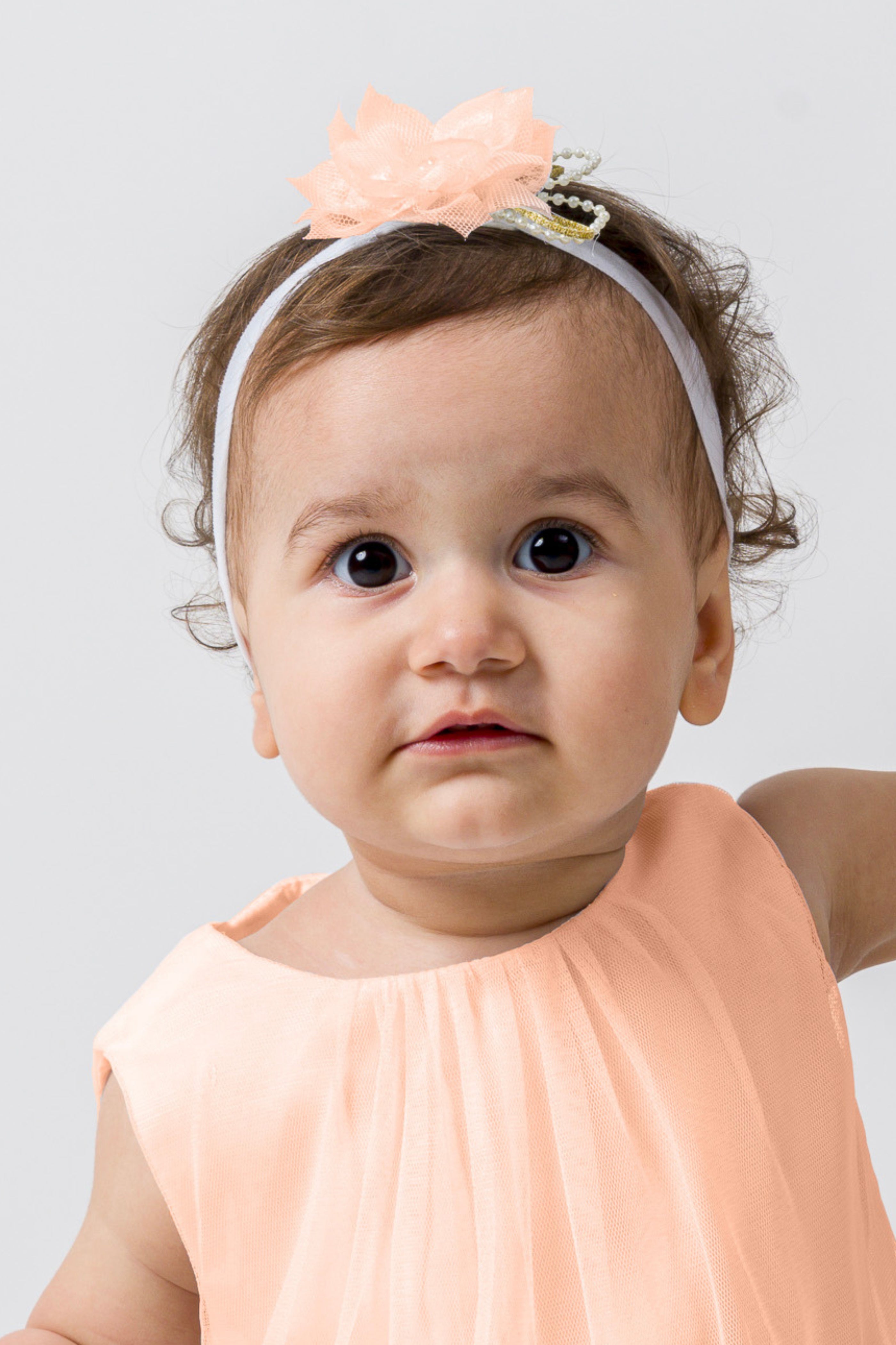 Peach Flower and Rhinestone Baby Headband