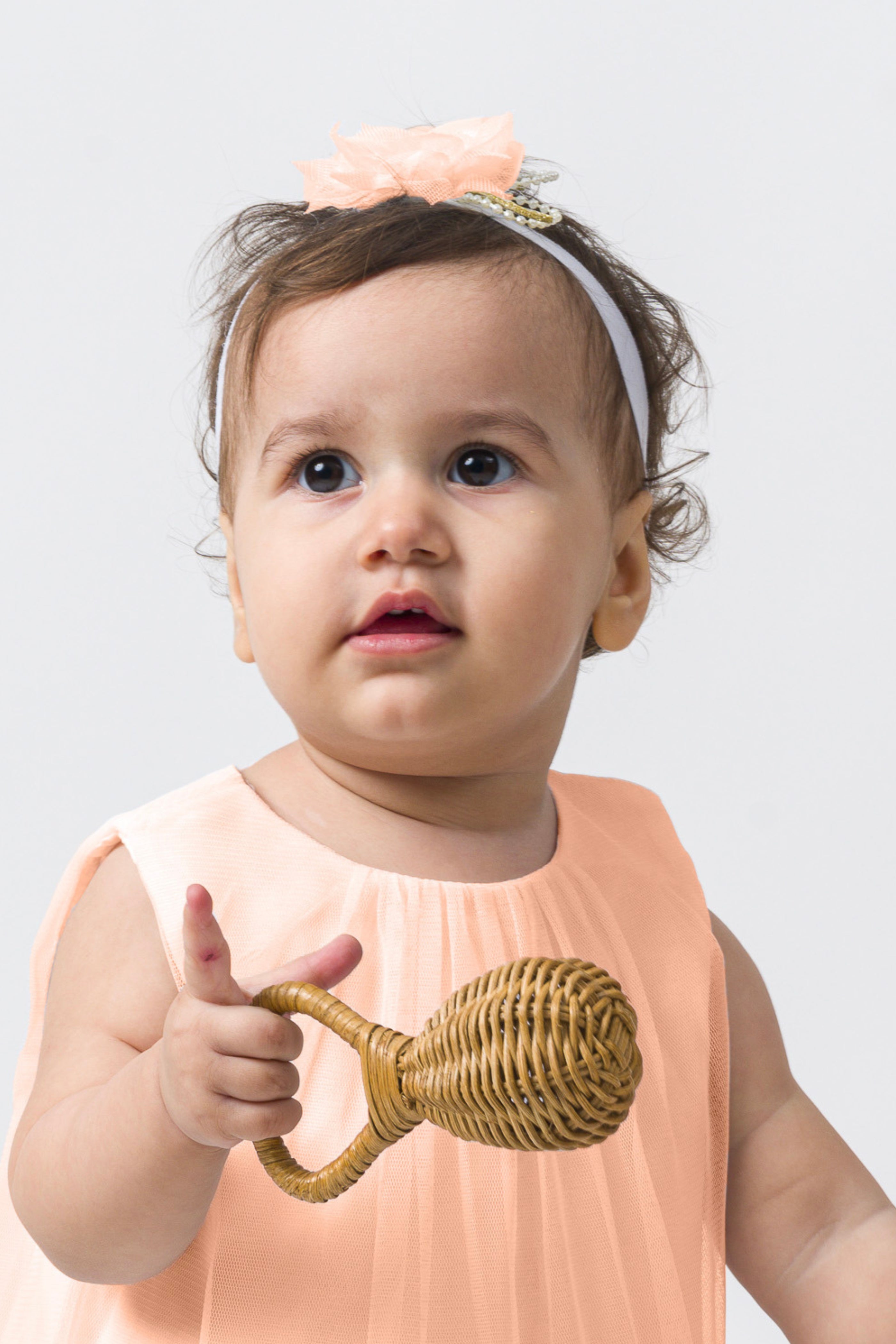 Peach Flower and Rhinestone Baby Headband