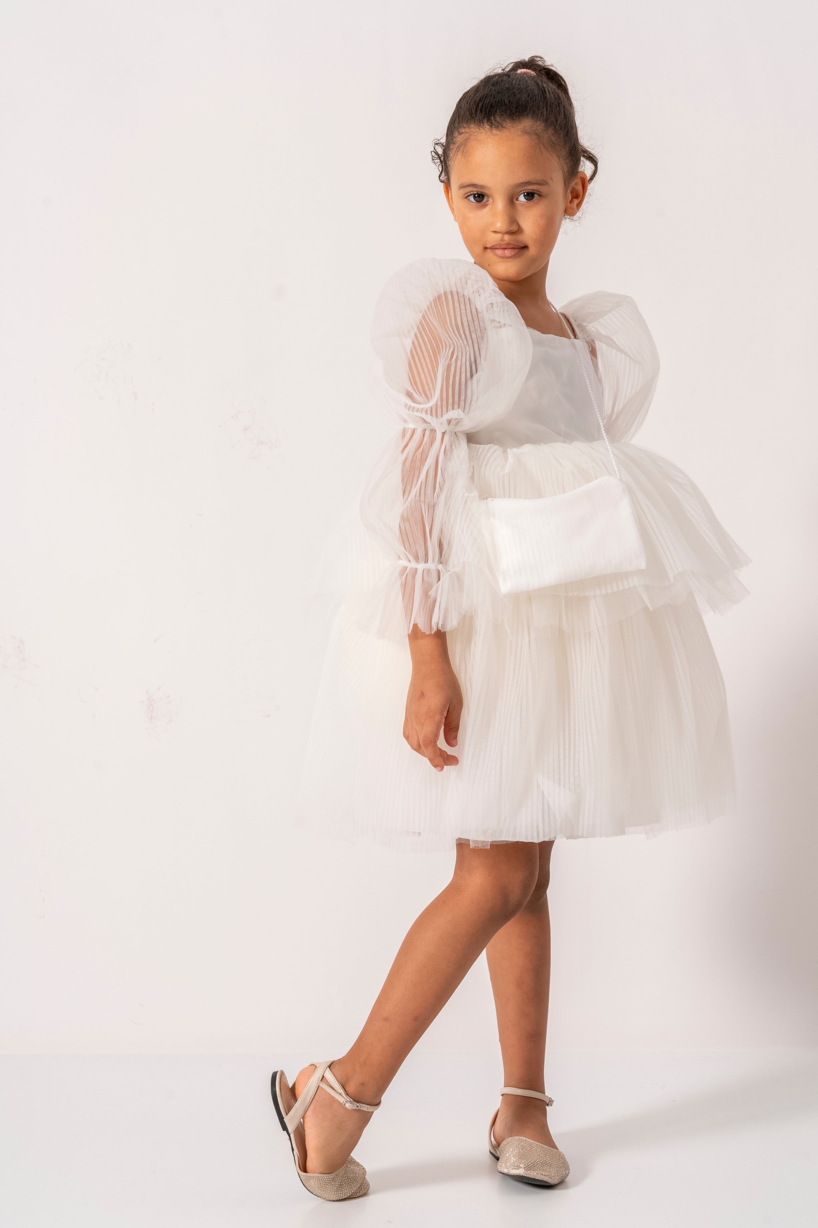Abito Bianco Bambina Sbuffo