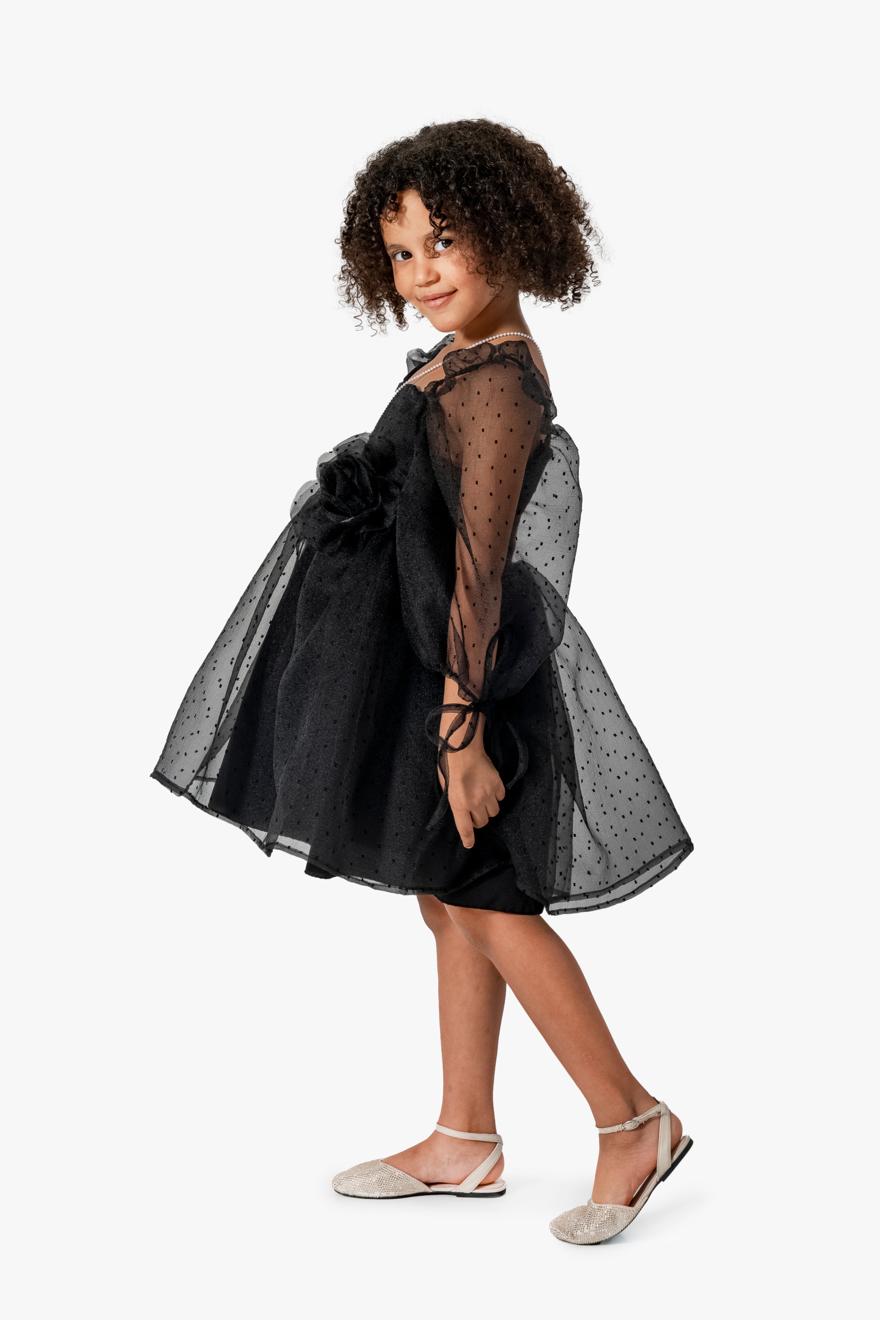 Abito Nero Bambina Palloncino e Fiore
