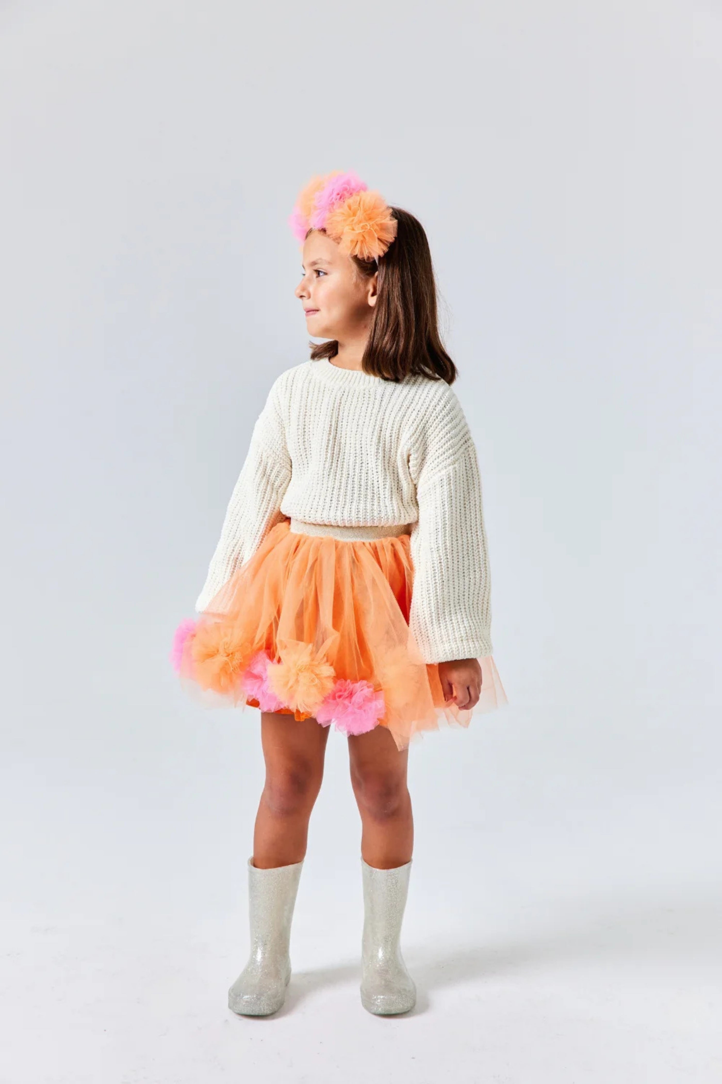 Gonna Bambina Pom Pom Tulle Arancio