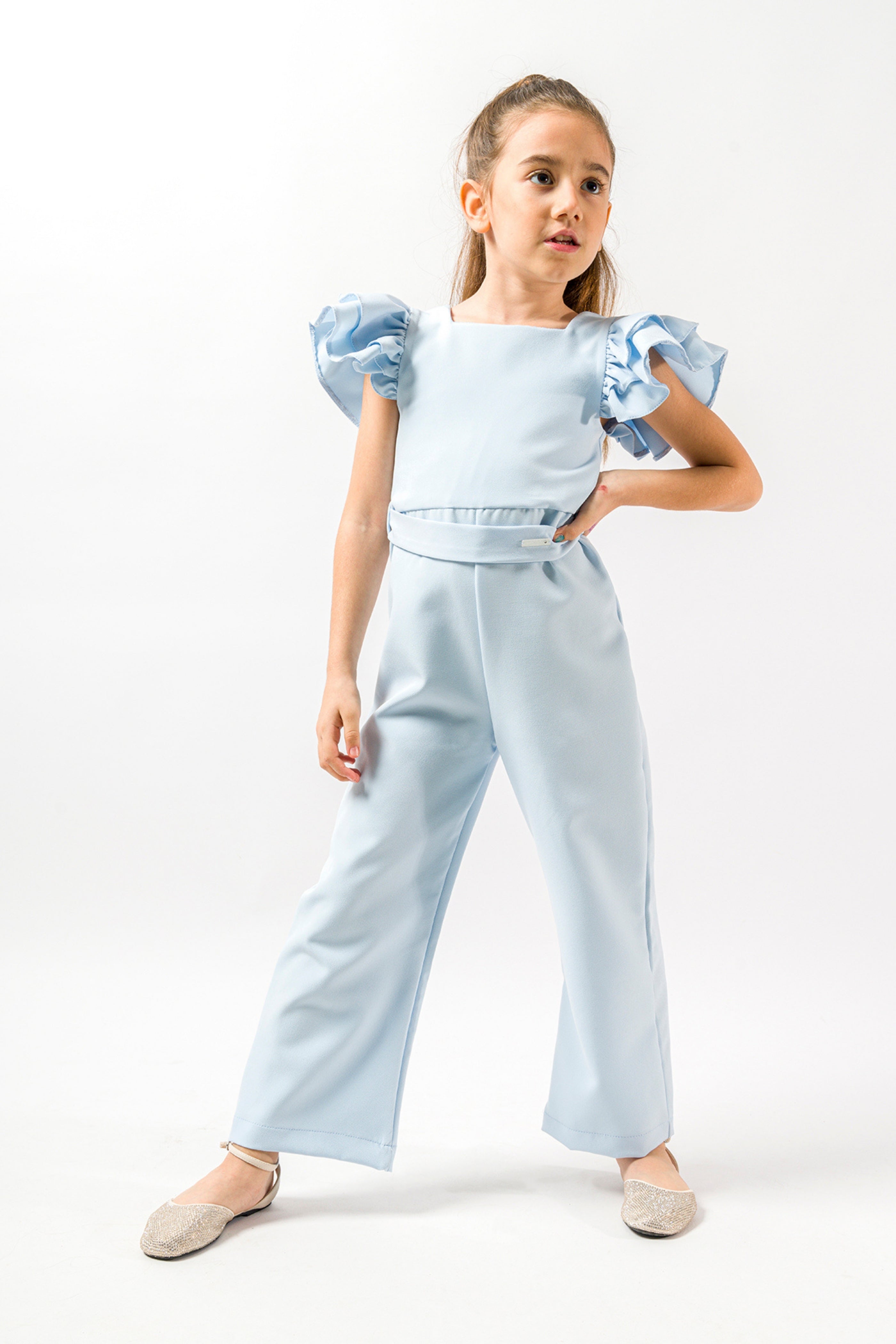 Tuta Intera Azzurro Polvere Bambina Volant