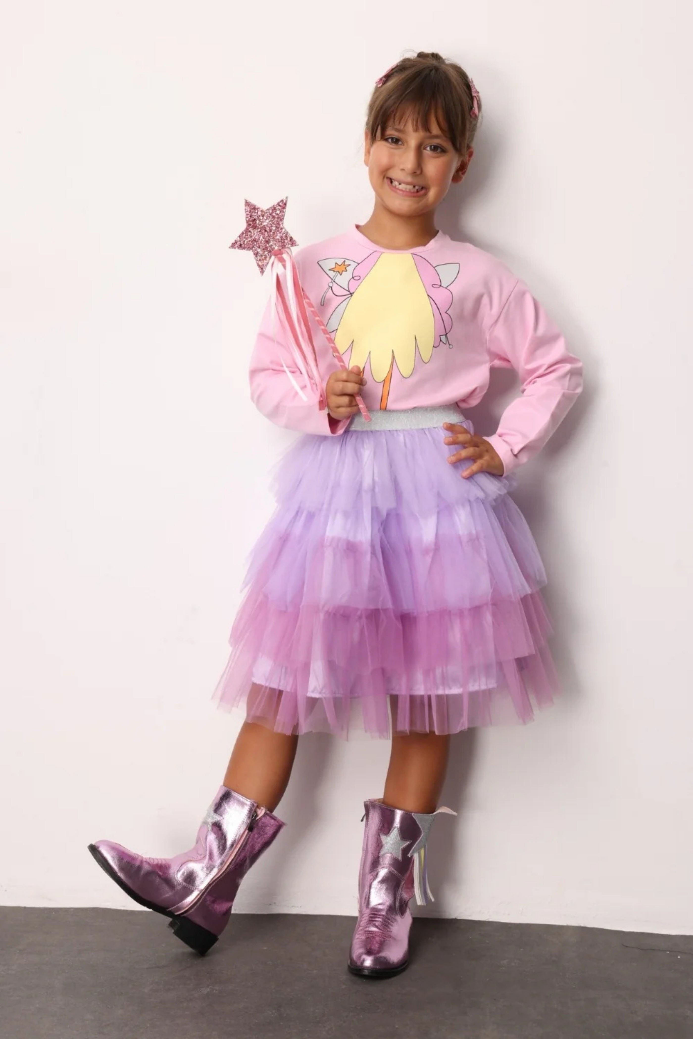 Gonna Bambina Balze Tulle Glicine