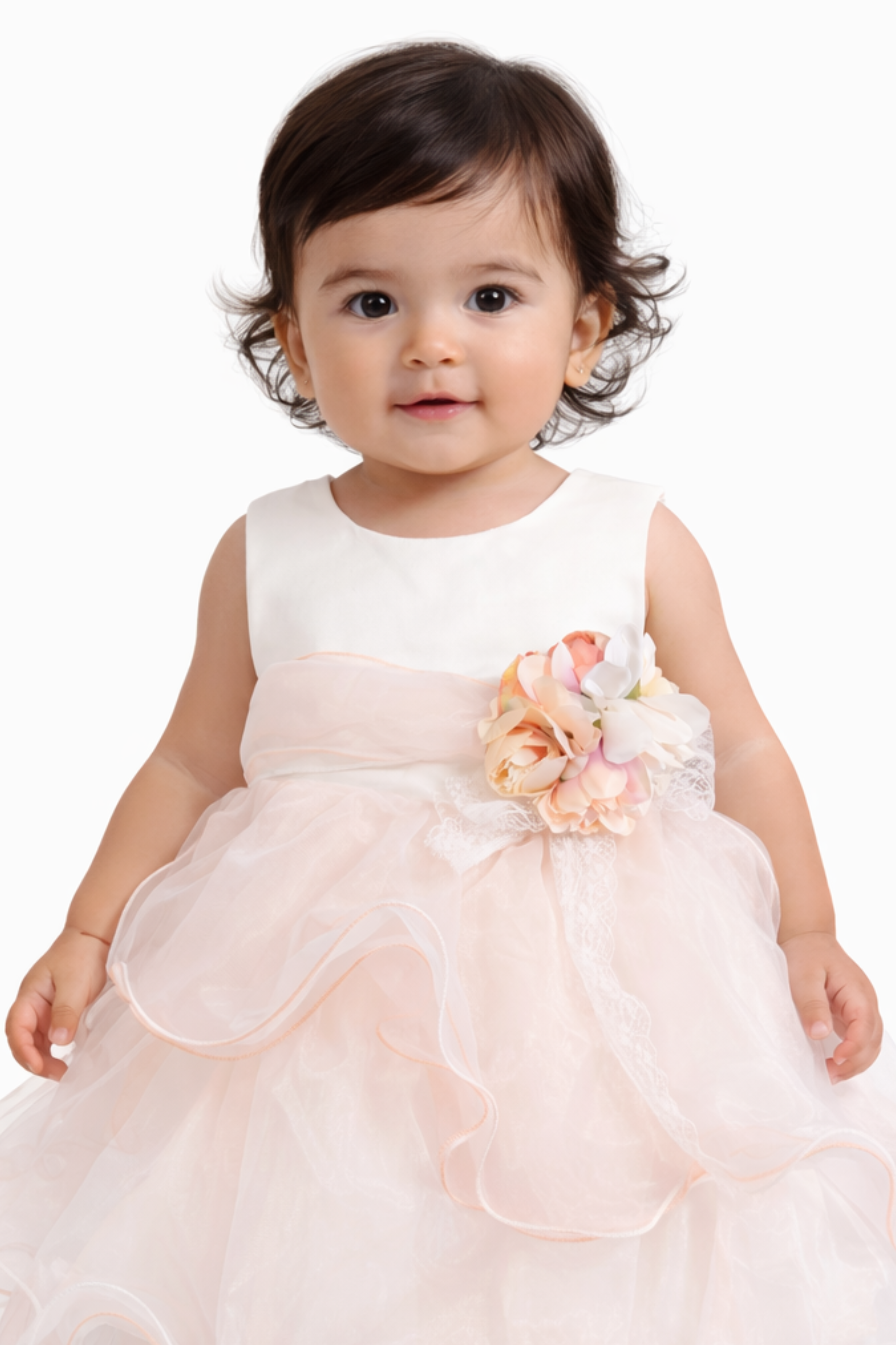 Abito Battesimo Neonata Rosa Balze