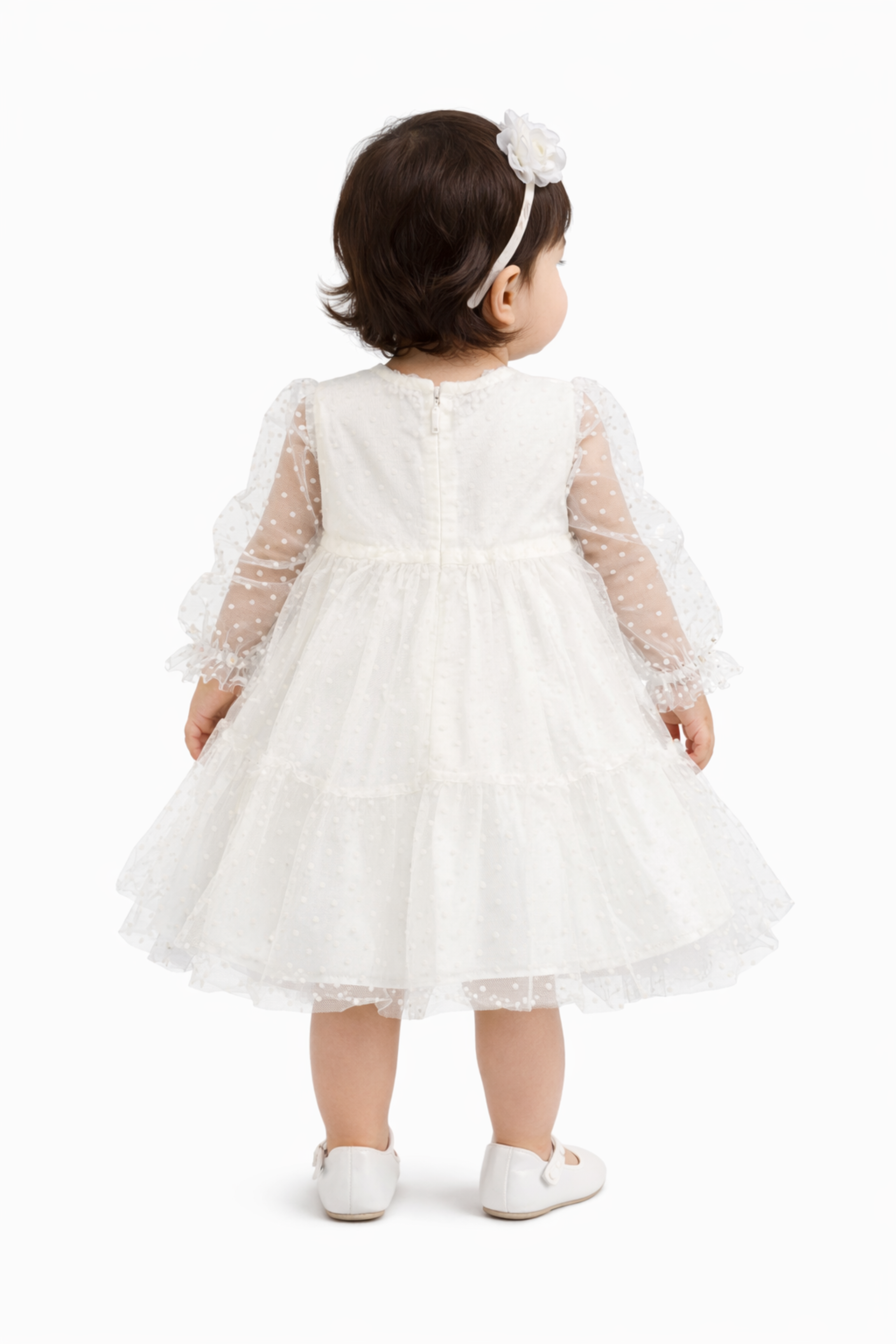 Abito Neonata Tulle Pois Bianco