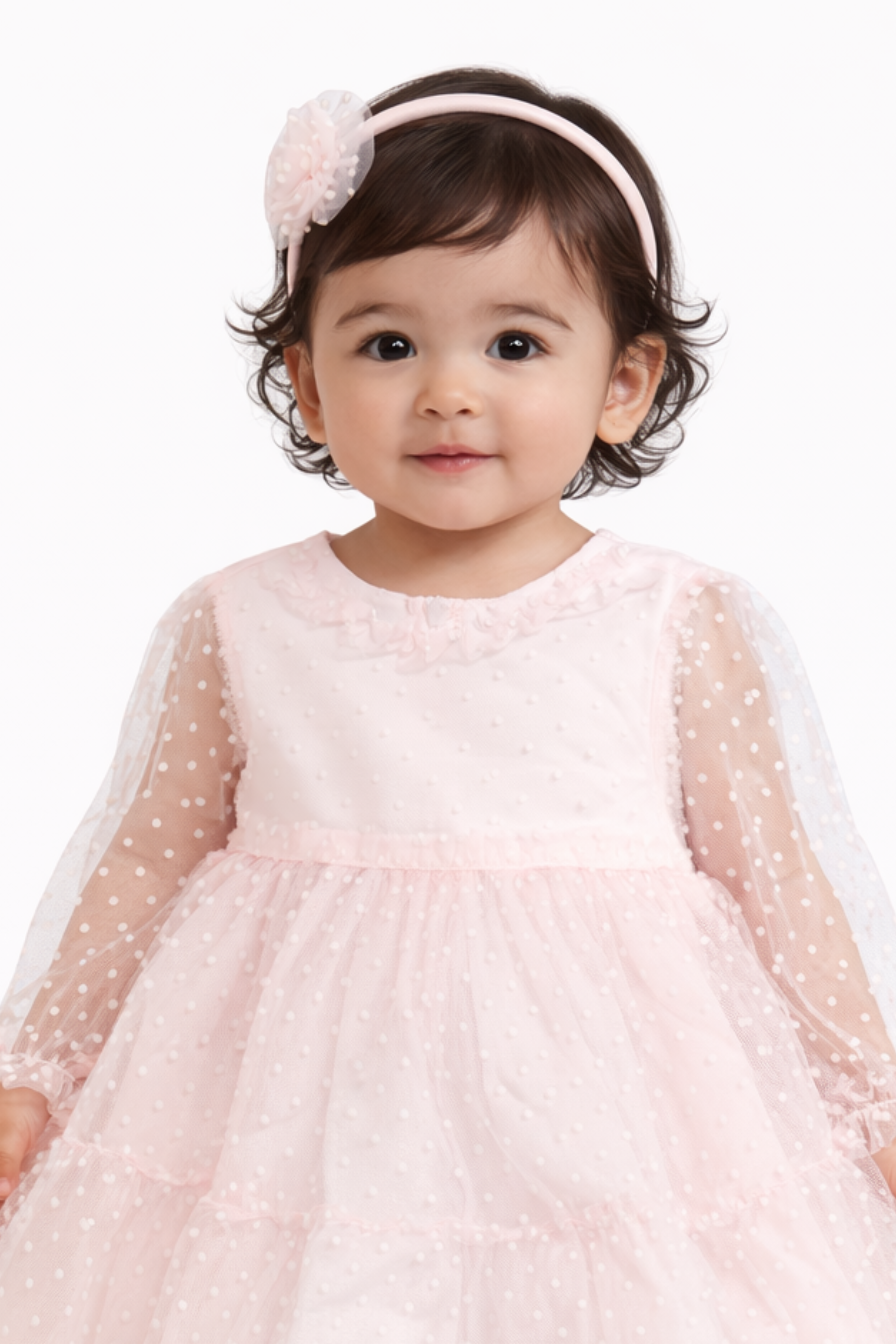 Abito Neonata Tulle Pois Rosa