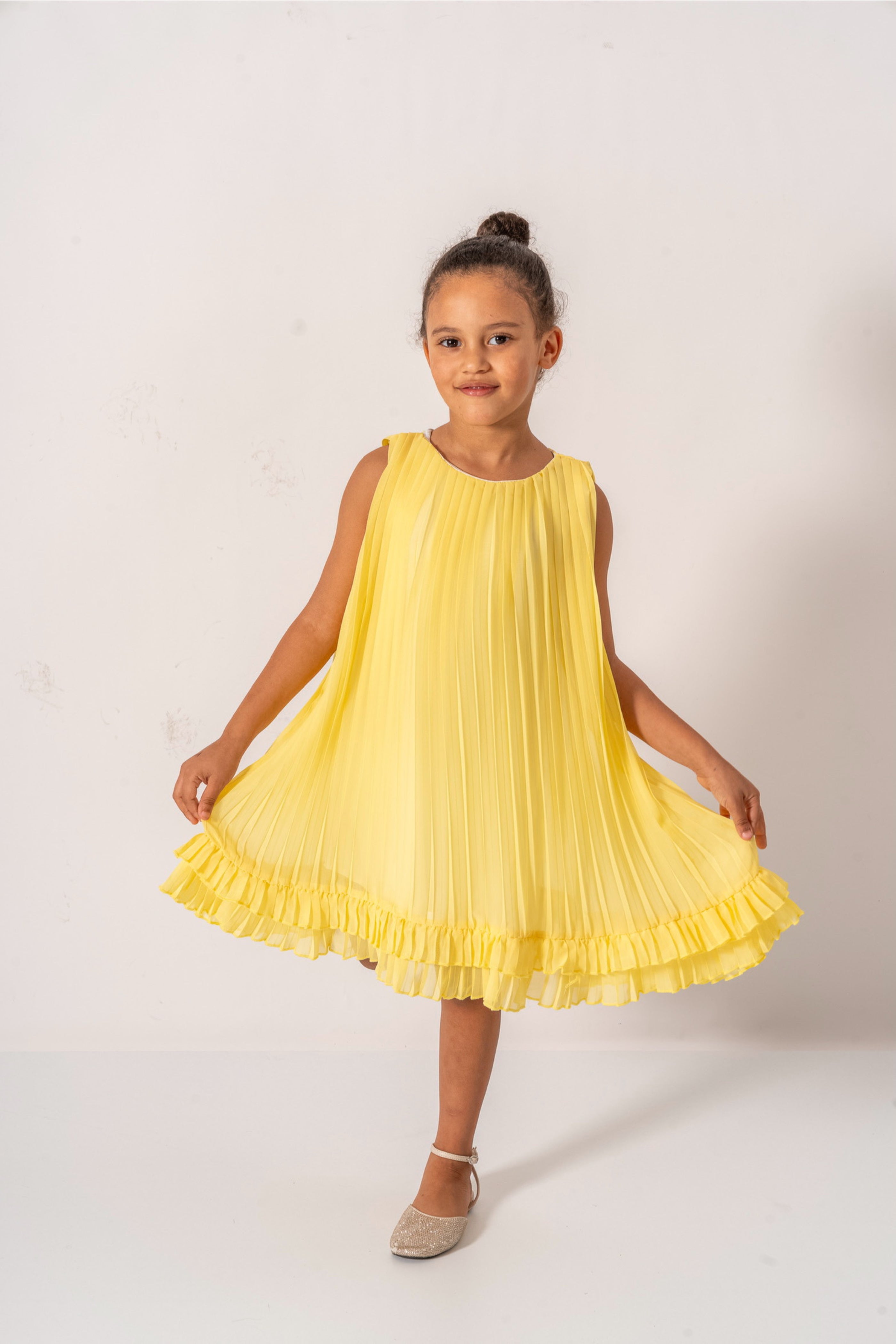 Abito Giallo Bambina Plissè