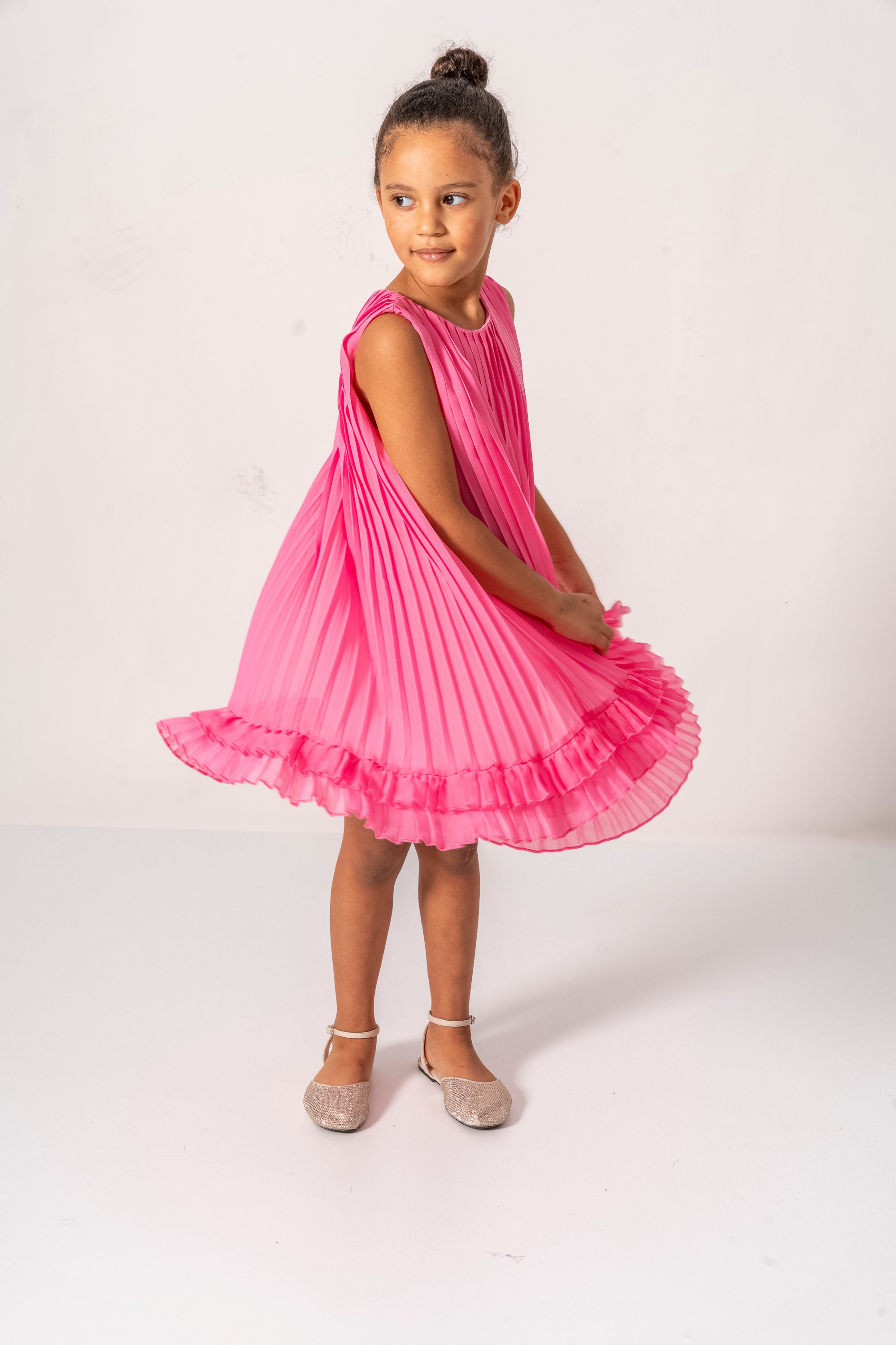 Abito Fucsia Bambina Plissè