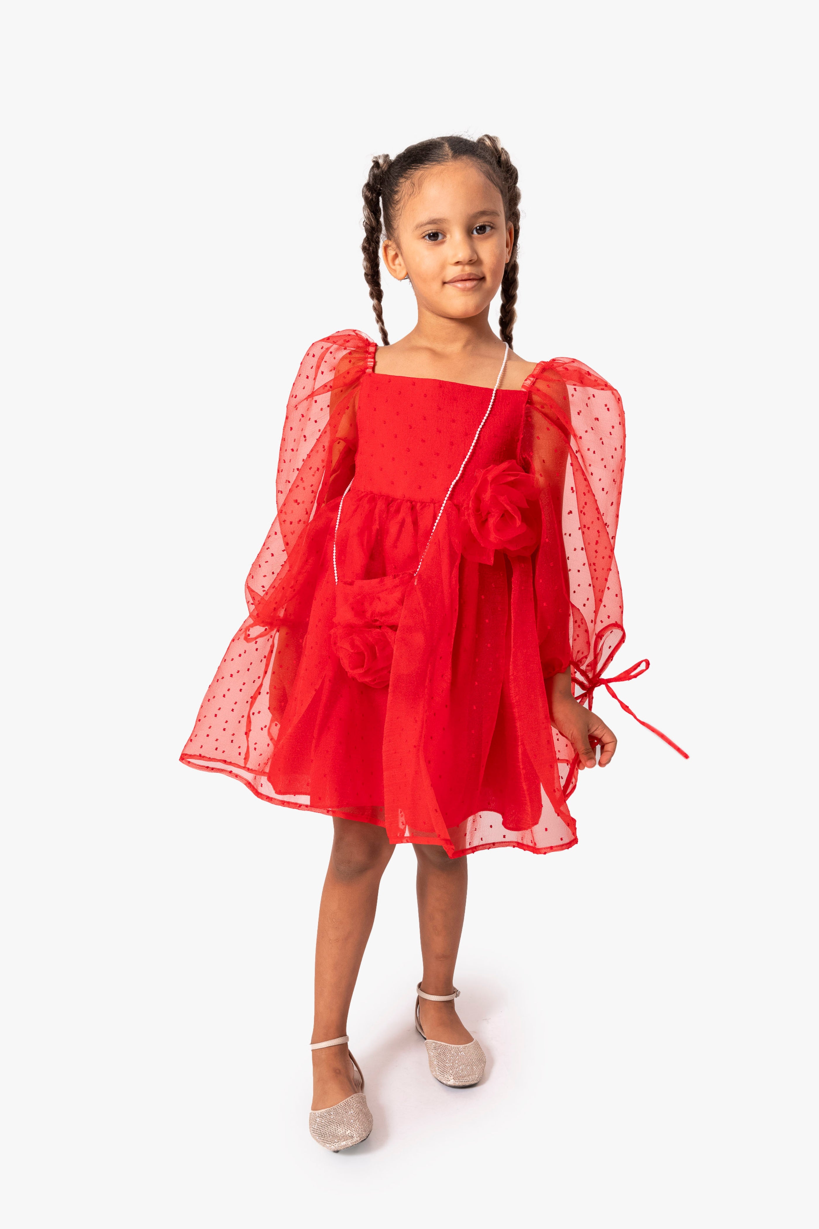 Abito Rosso Bambina Palloncino e Fiore