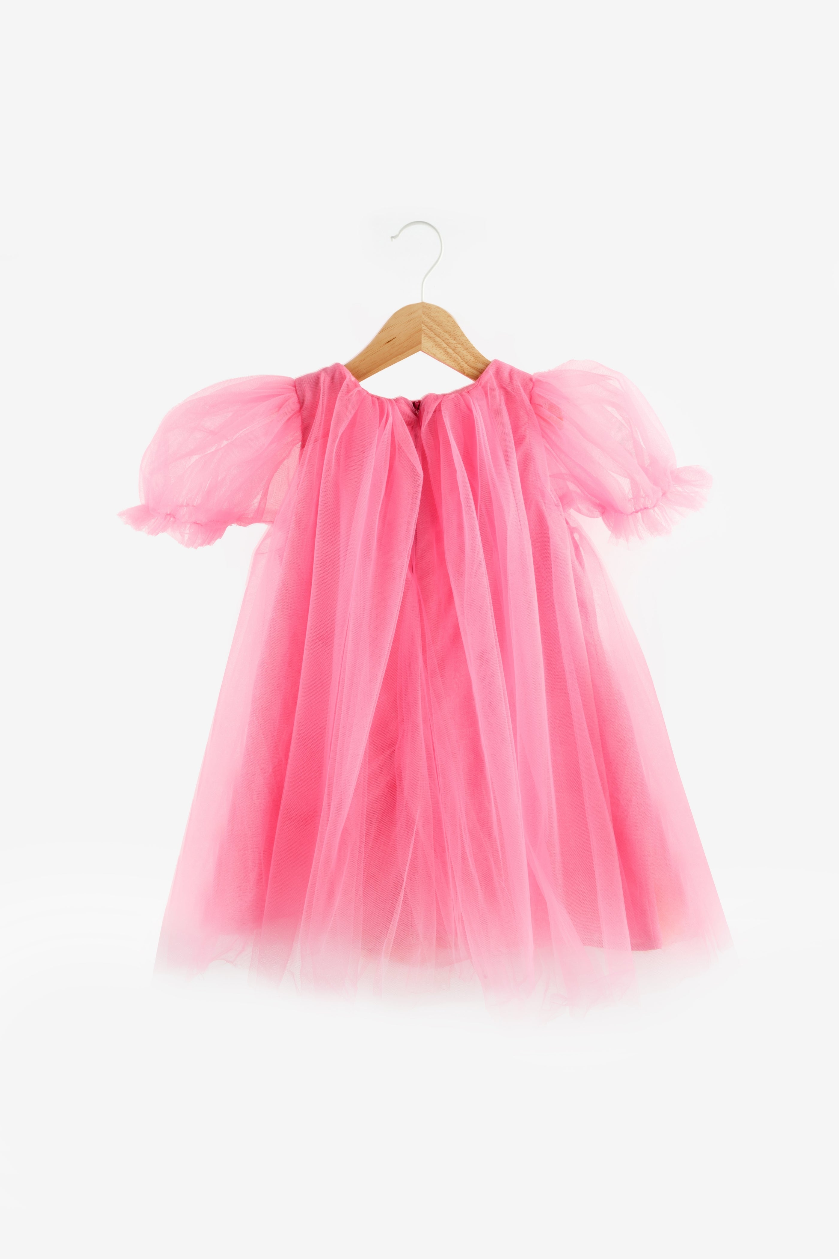 Abito Fucsia Bambina Tulle Pom Pom