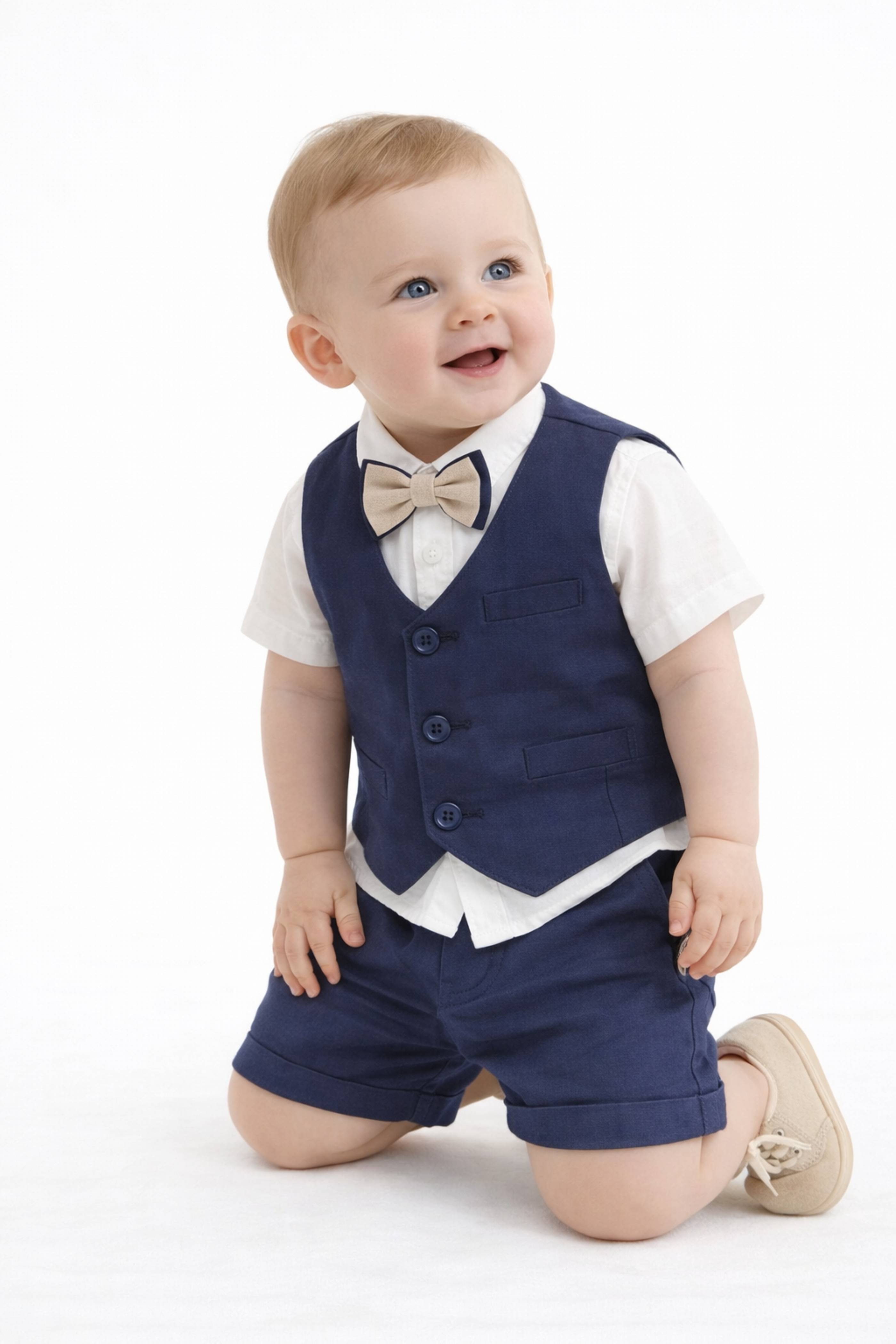 Completo Neonato 4 pezzi Cotone e Lino Blu