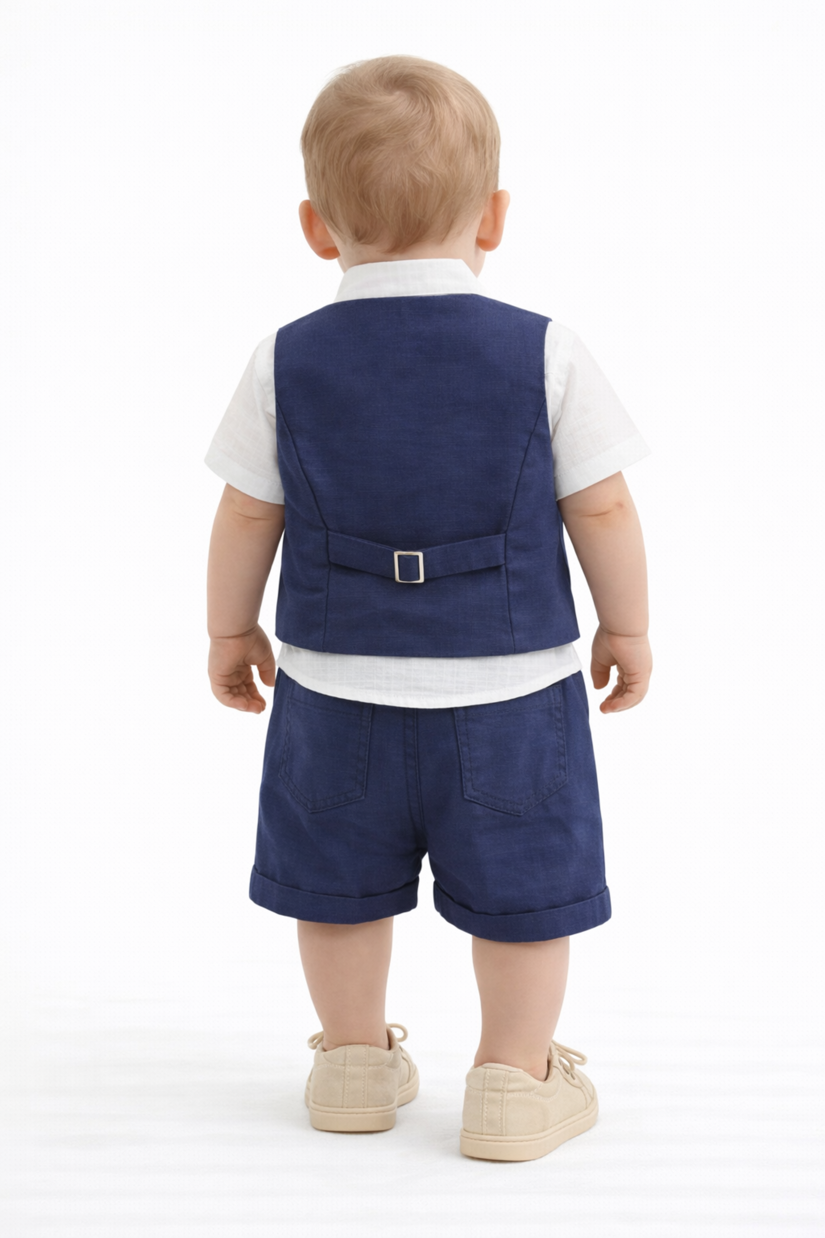 Completo Neonato 4 pezzi Cotone e Lino Blu