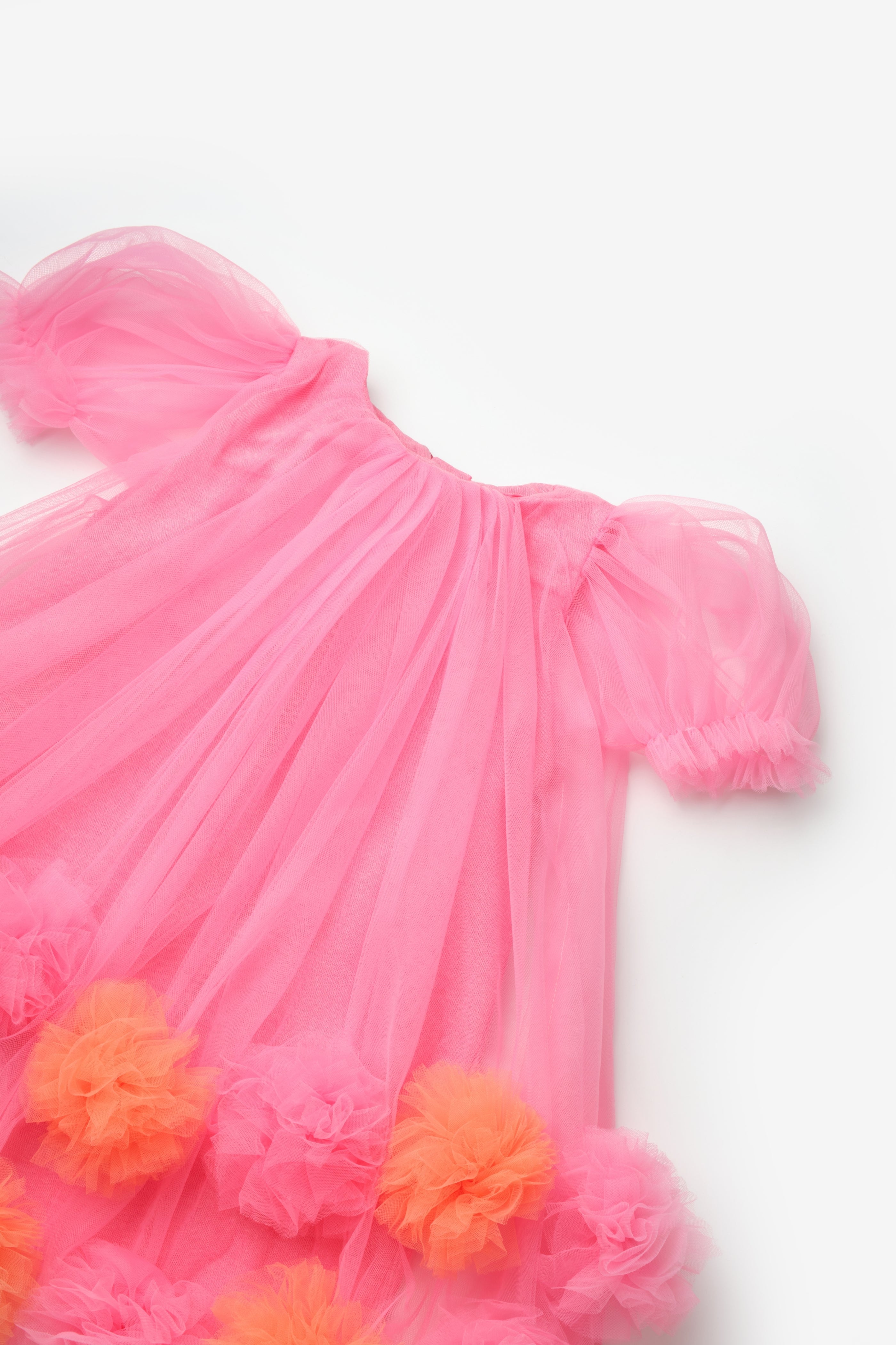 Abito Fucsia Bambina Tulle Pom Pom