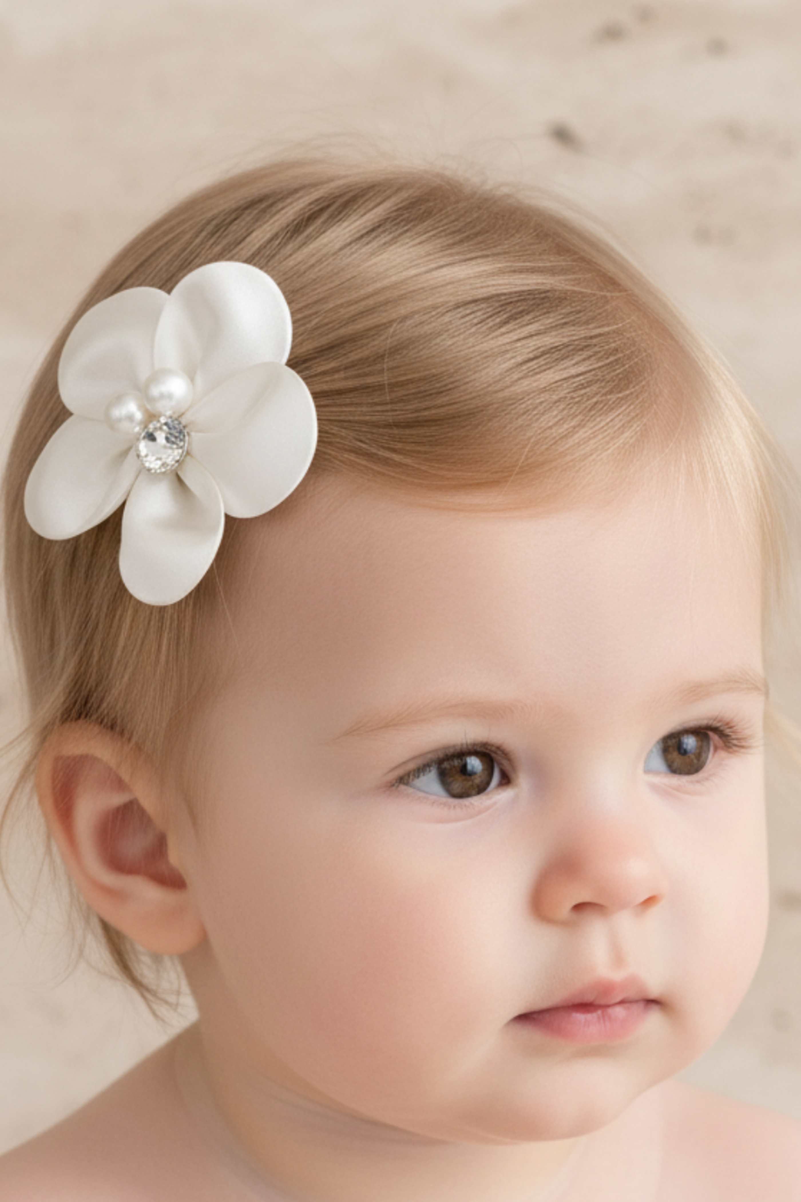 Fermaglio Neonata Fiore Raso Perla