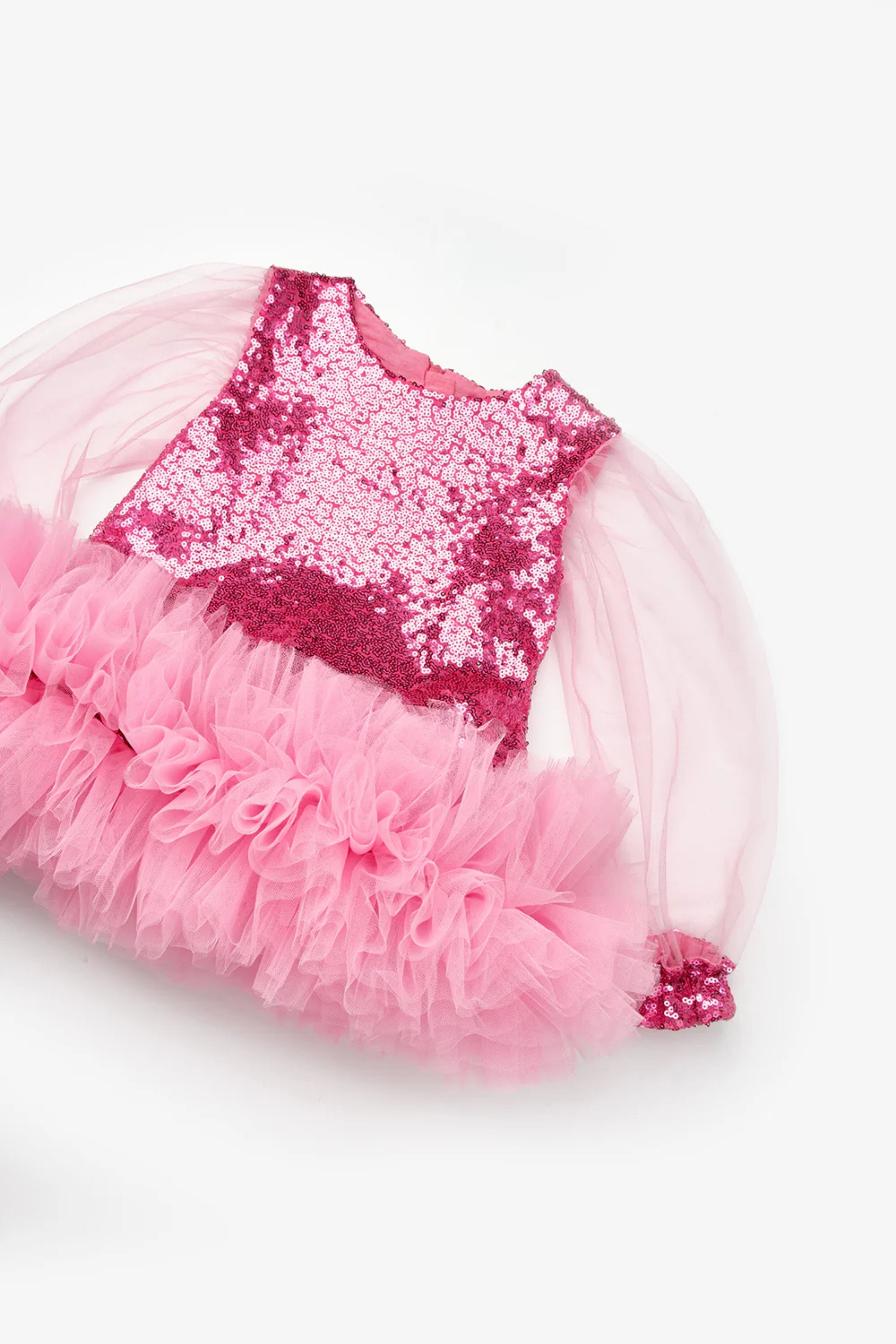 Abito Neonata Paillettes Fucsia