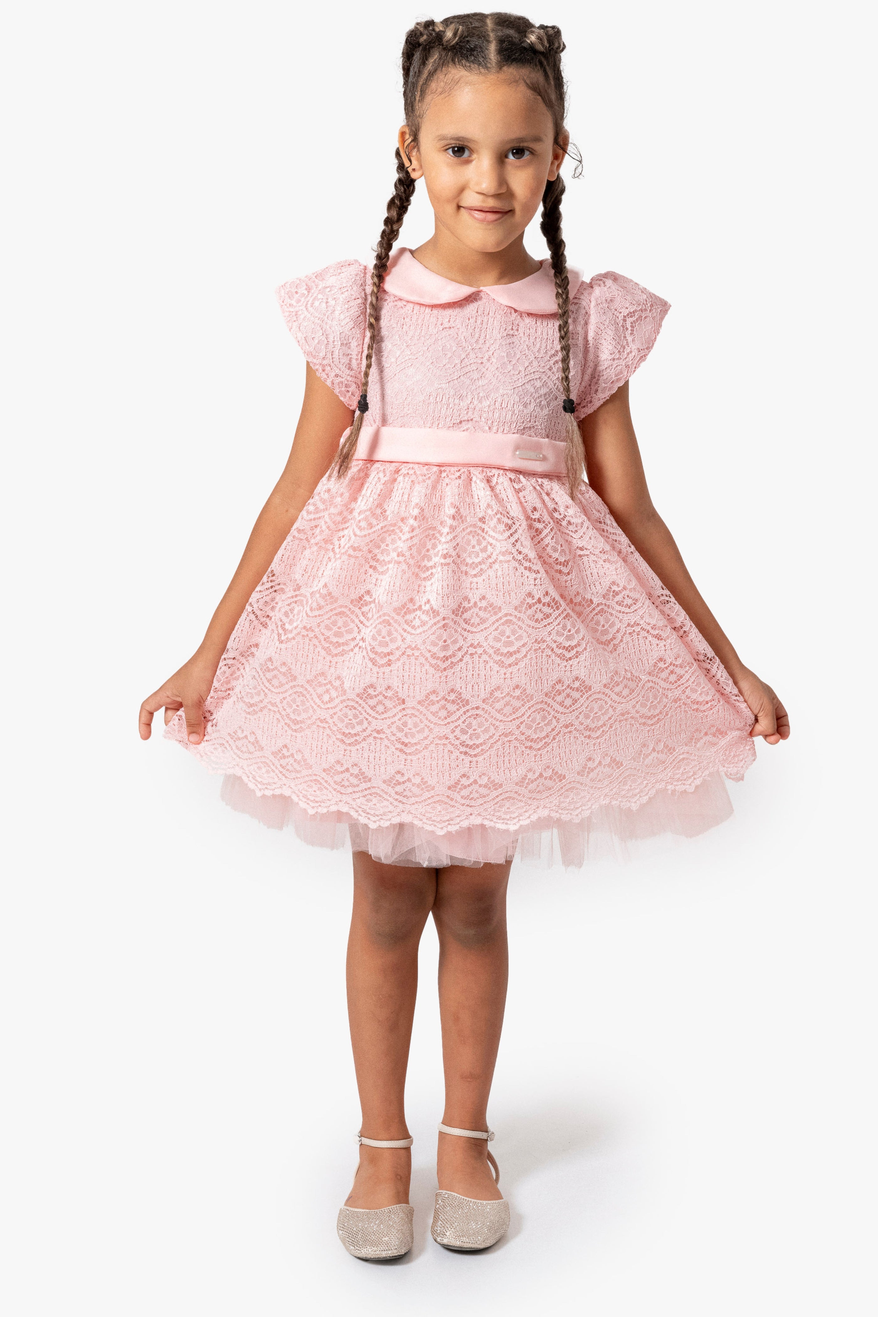 Abito Bambina Rosa Ricamato