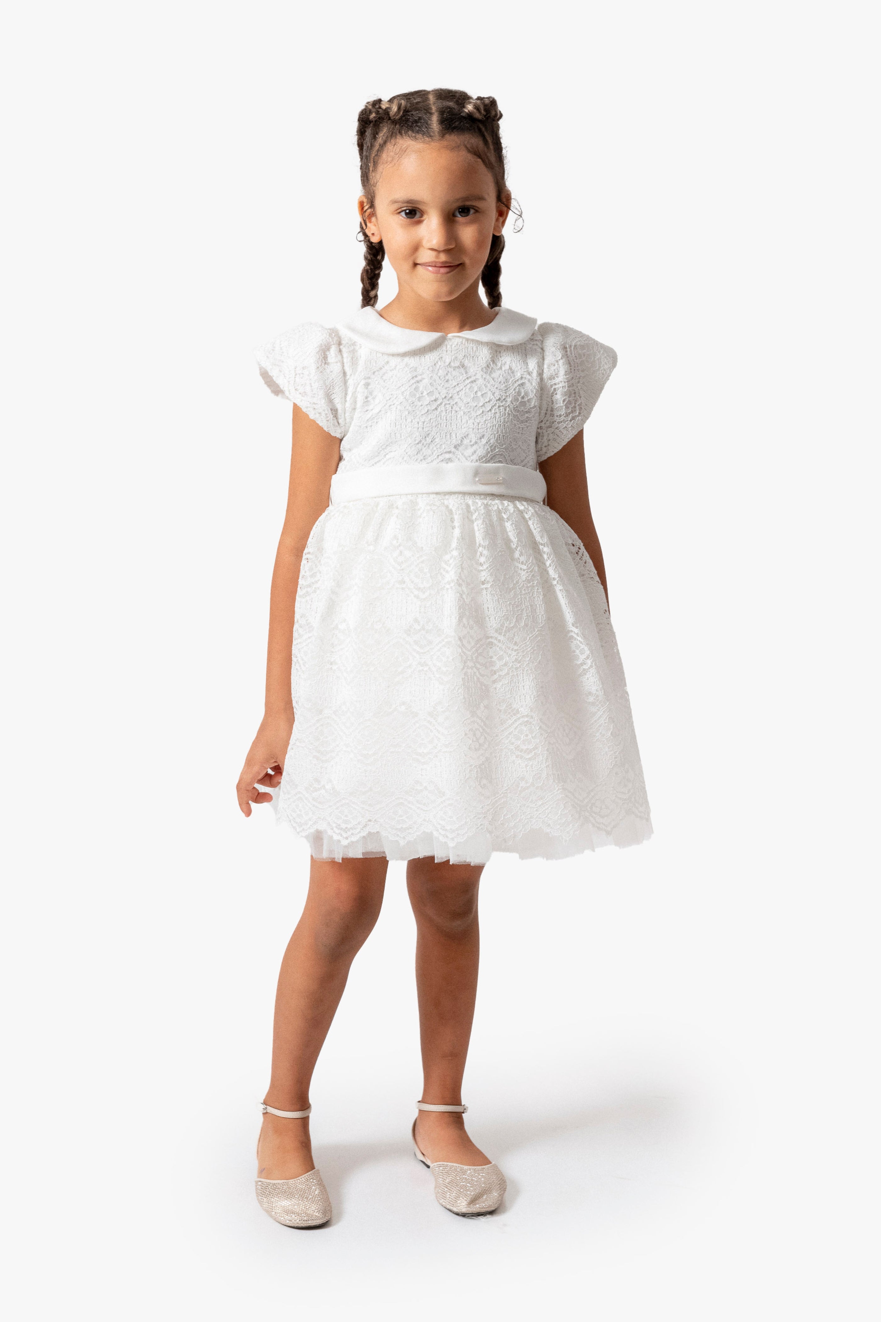Abito Bambina Bianco Ricamato